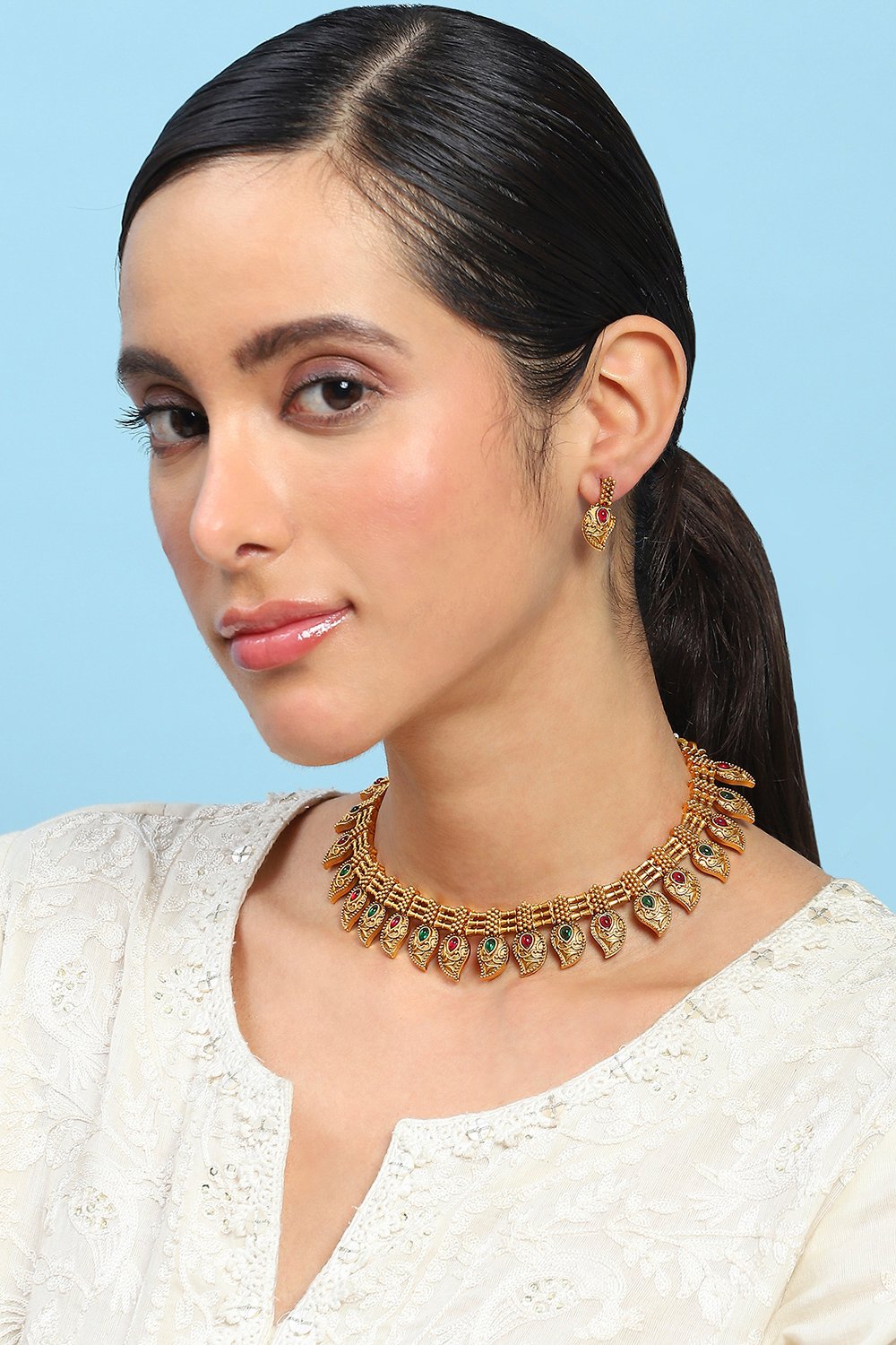 Red Green Alloy Necklace Set image number 3