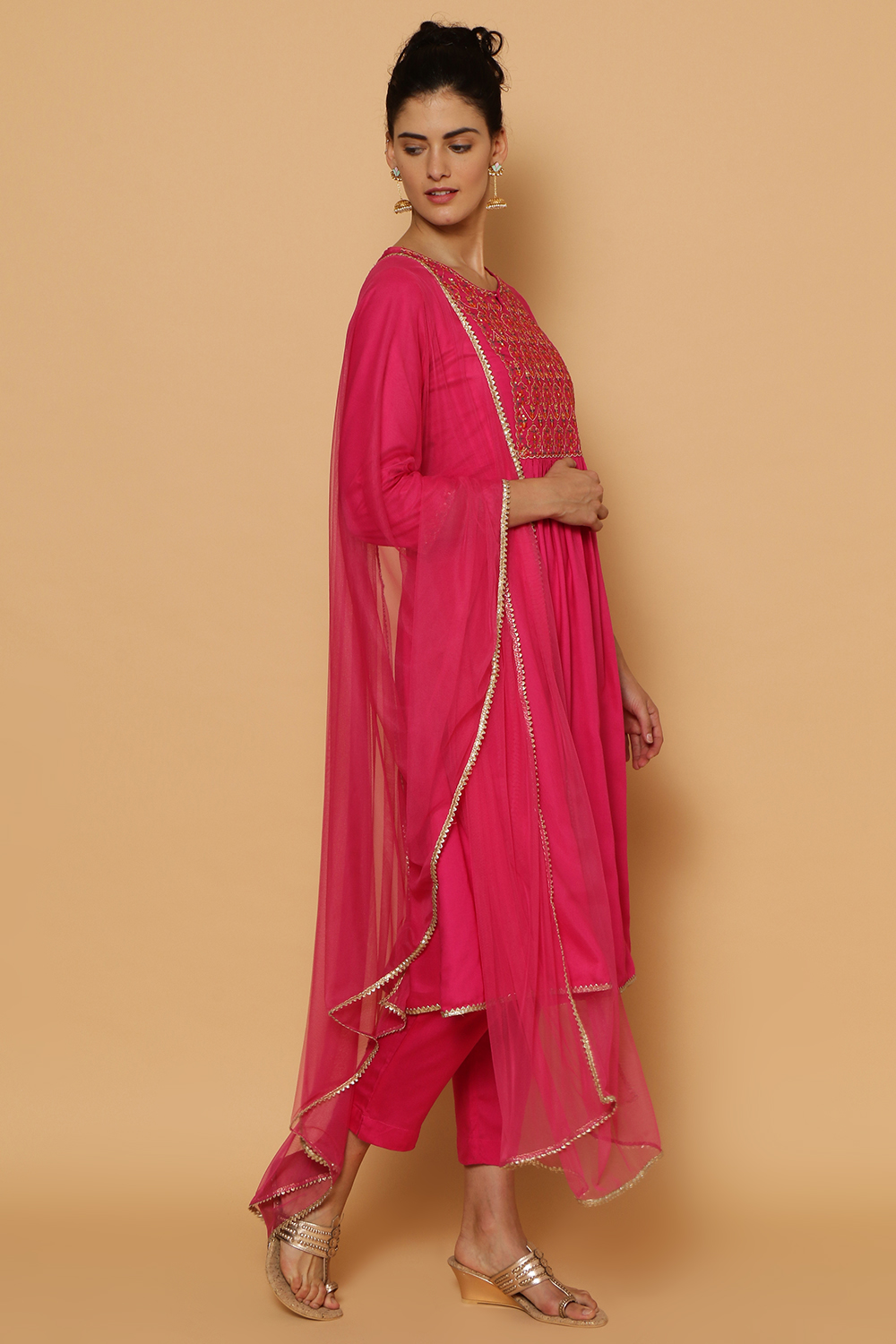 Blue Rayon Kalidar Kurta Slim Pant Suit Set image number 5