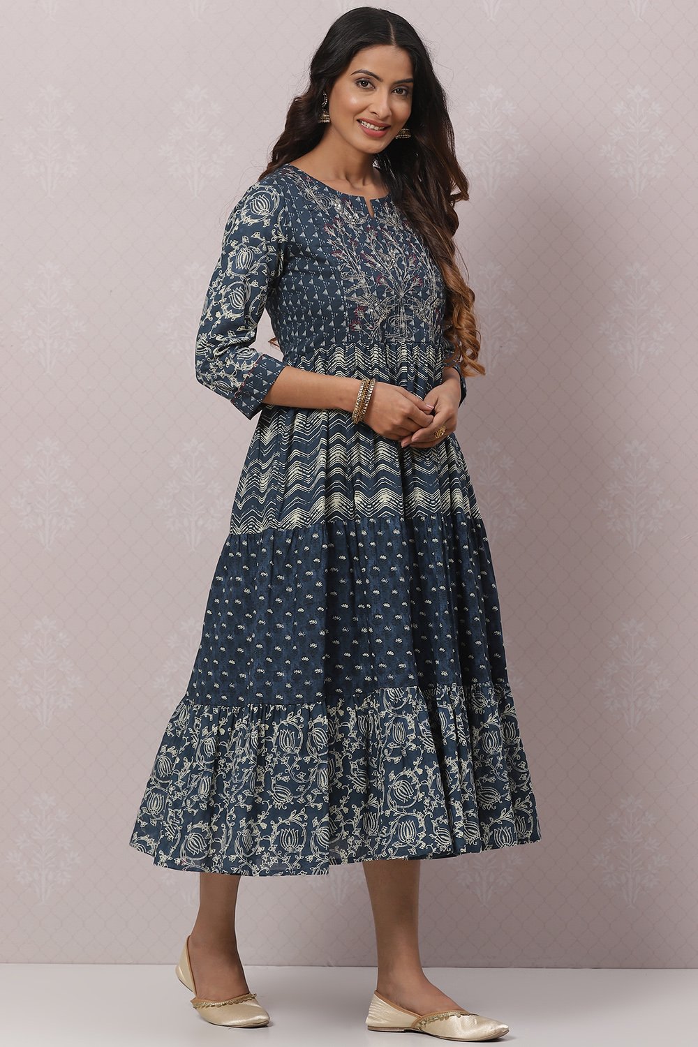 Indigo Cotton Flared Dress image number 3