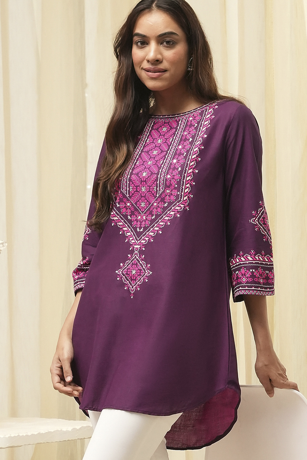 Purple Straight Short Kurta image number 6