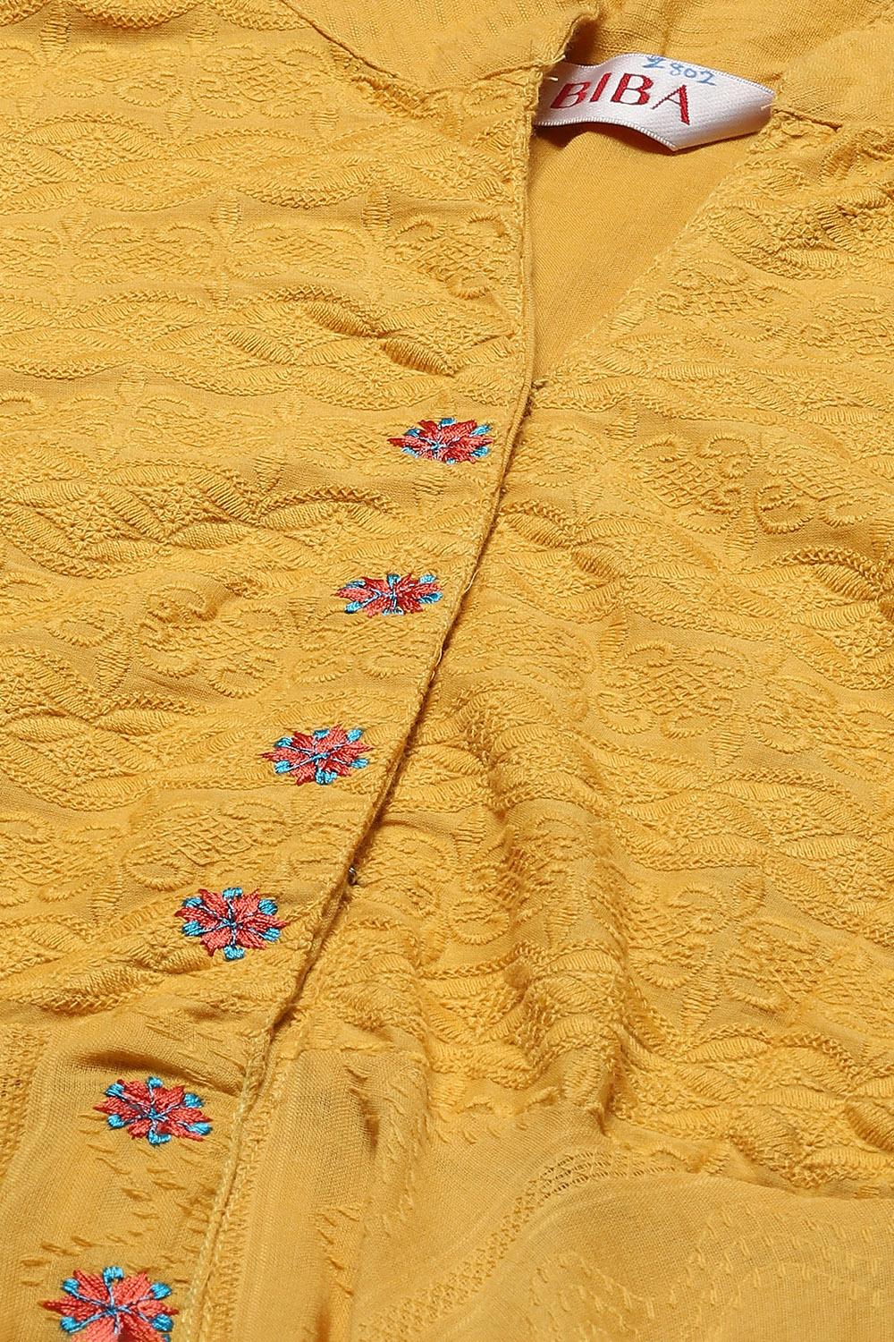 Yellow & Blue Cotton Anarkali Solid Kurta Churidar Suit Set image number 1