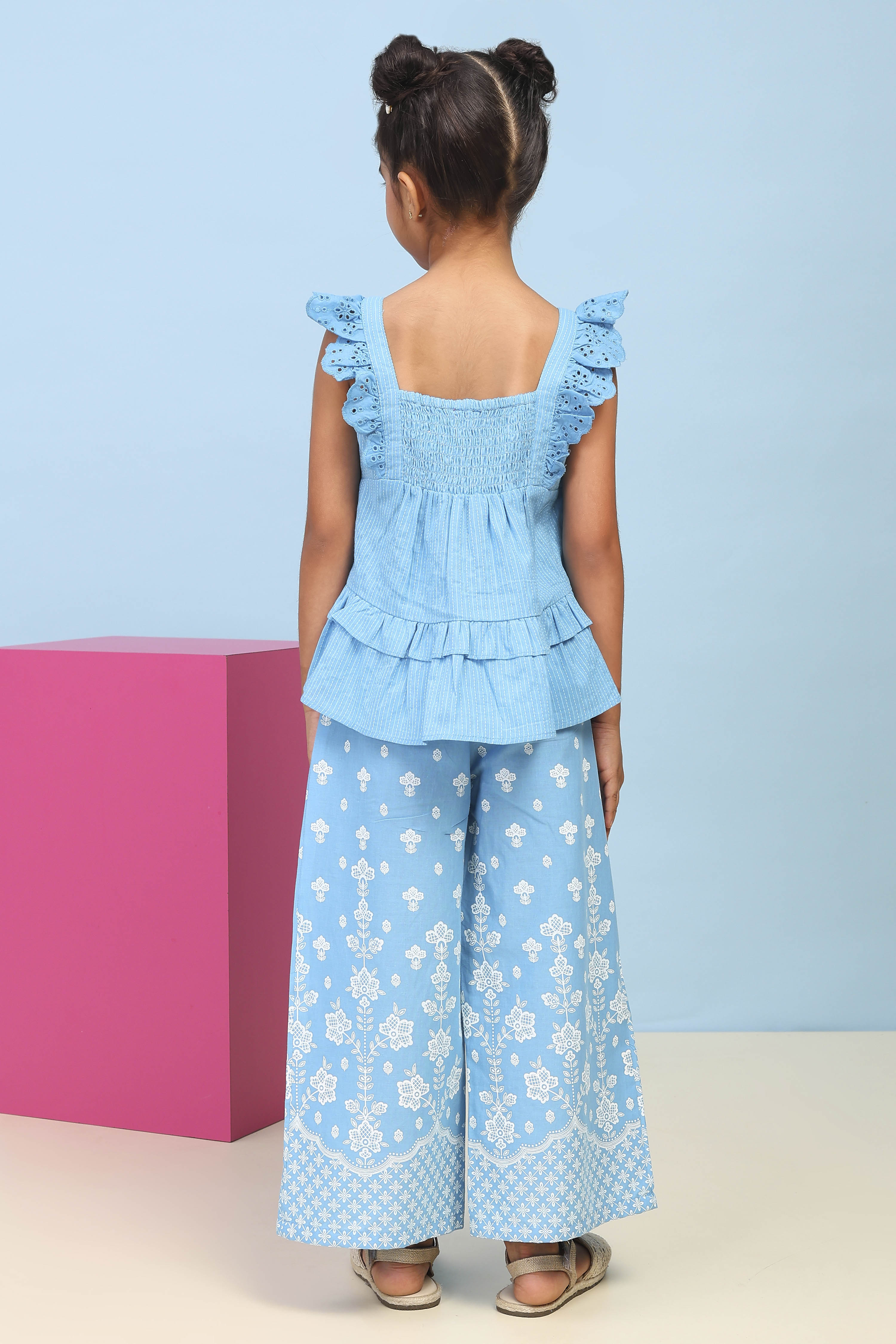 Blue Cotton Printed A-line Suit Set image number 4