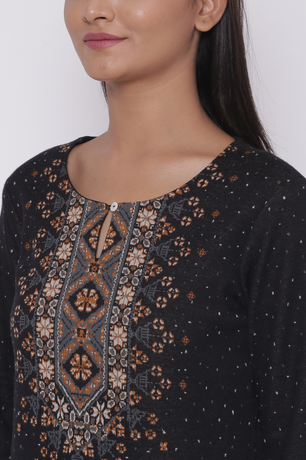 Black Woolen Short Yarndyed Kurti image number 1