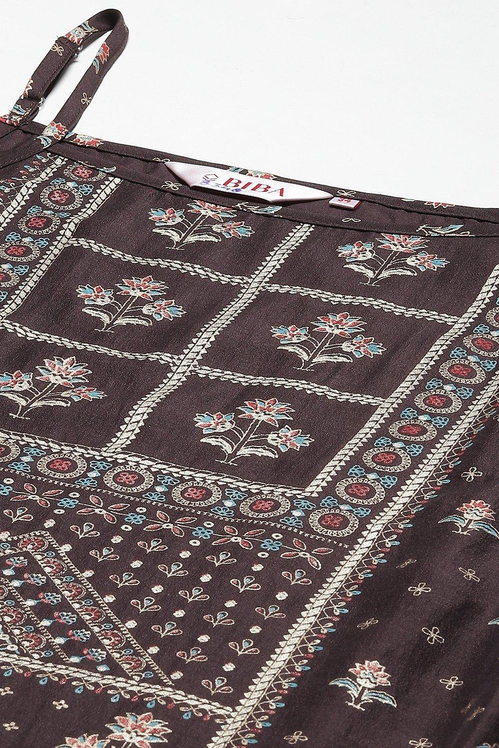 Choco Brown Viscose Blend Straight Printed Kurta Suit Set image number 2