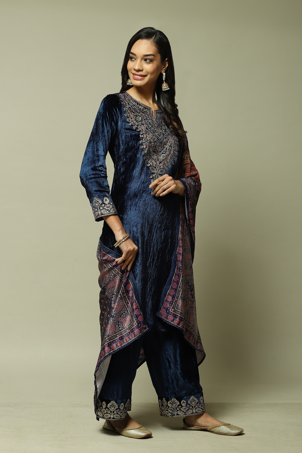 Navy Blue Viscose Straight Kurta Palazzo Suit Set image number 7