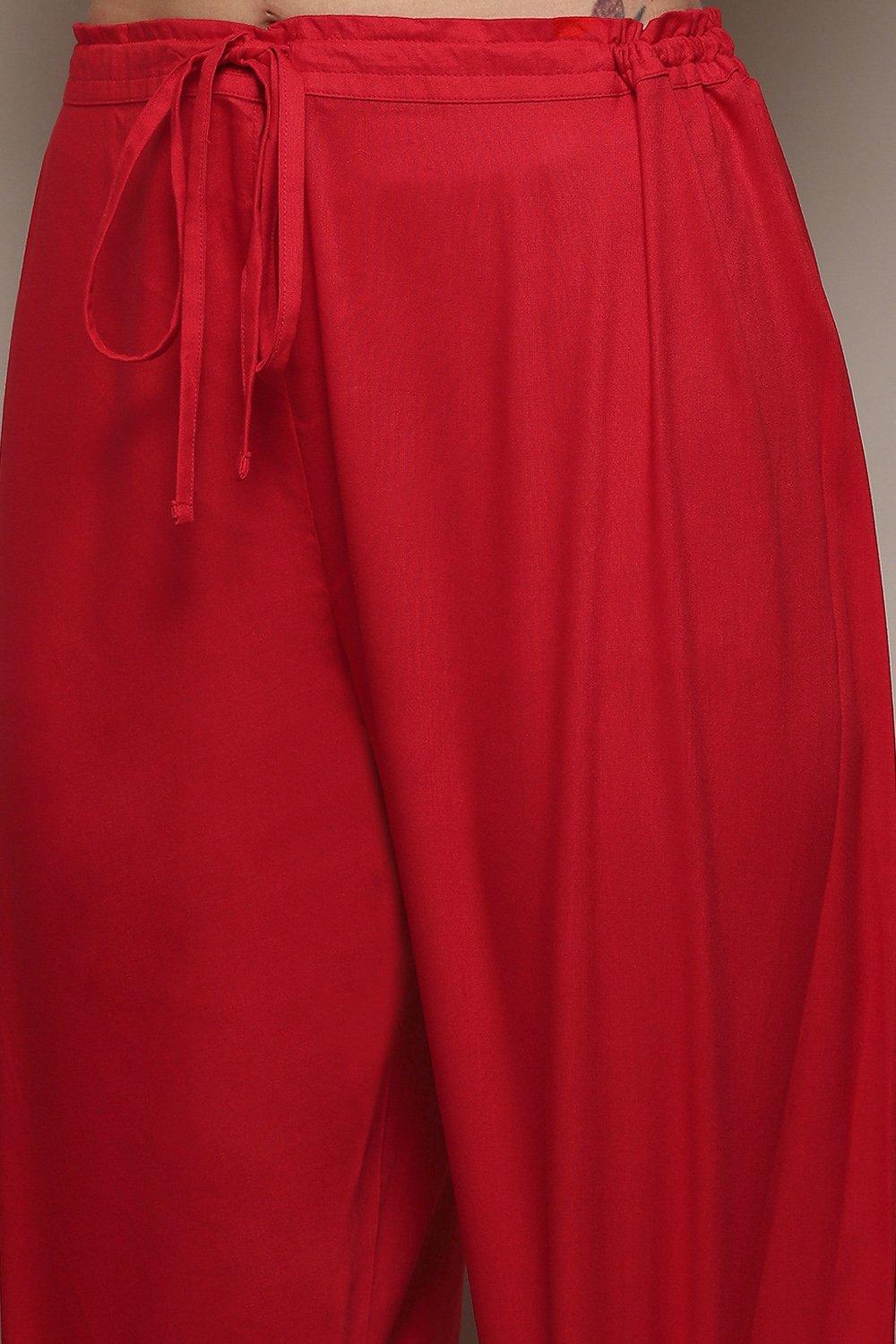Buy Red Cambric Kalidar Printed Kurta Palazzo Suit Set for INR2399.40 ...