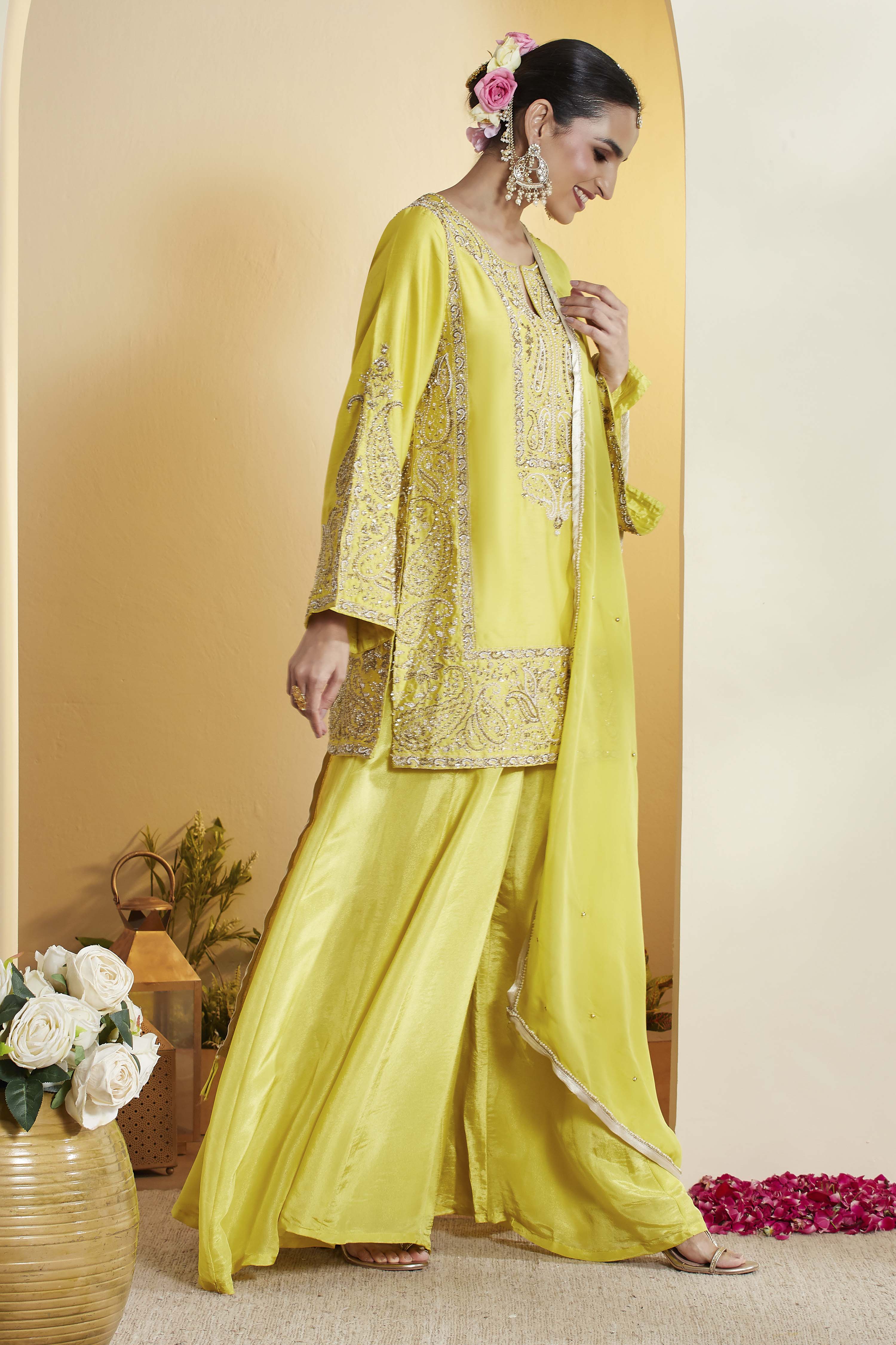 Lime Green Cotton Silk Embroidery Suit Set image number 5