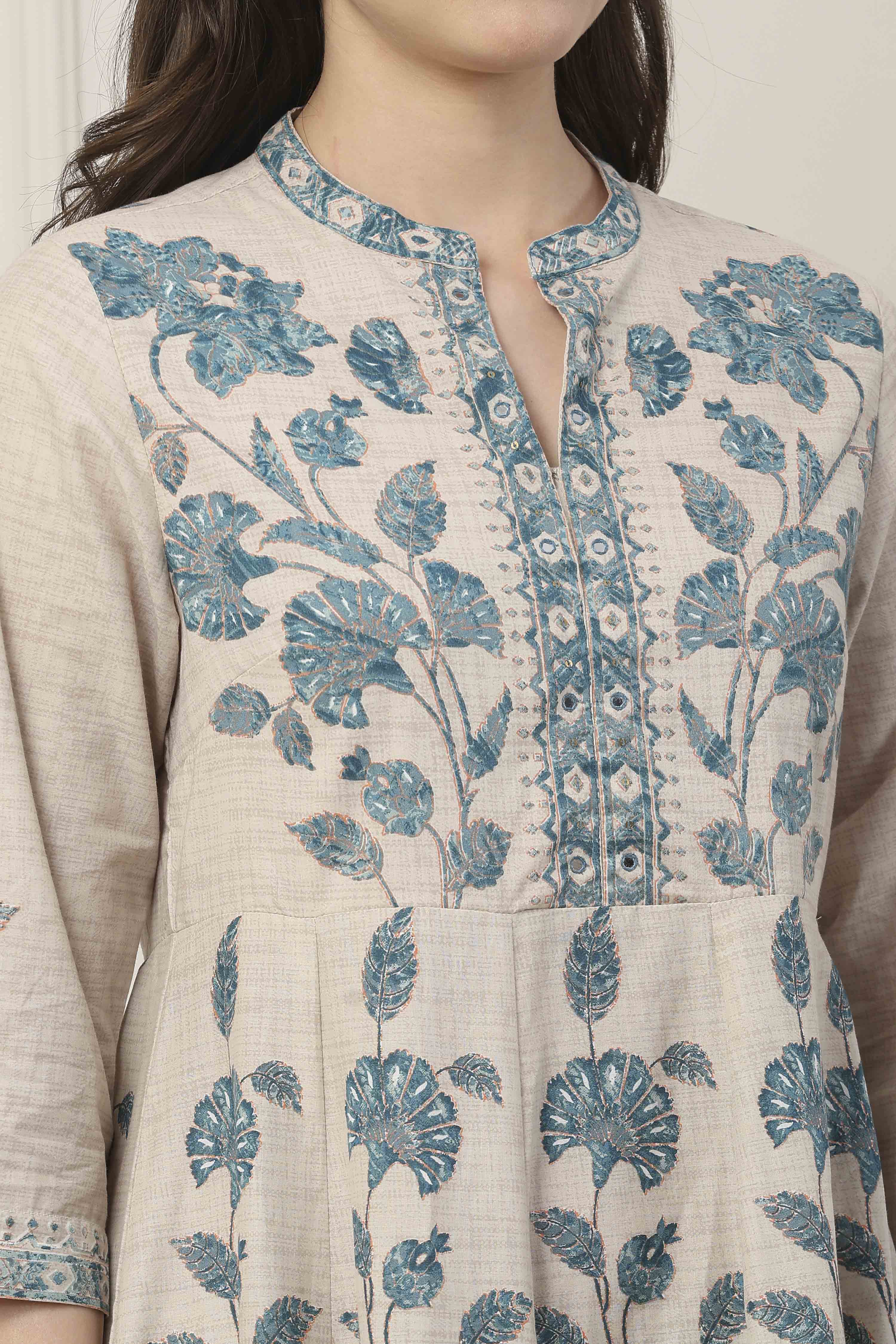 Blue Cotton Anarkali Suit Set image number 1