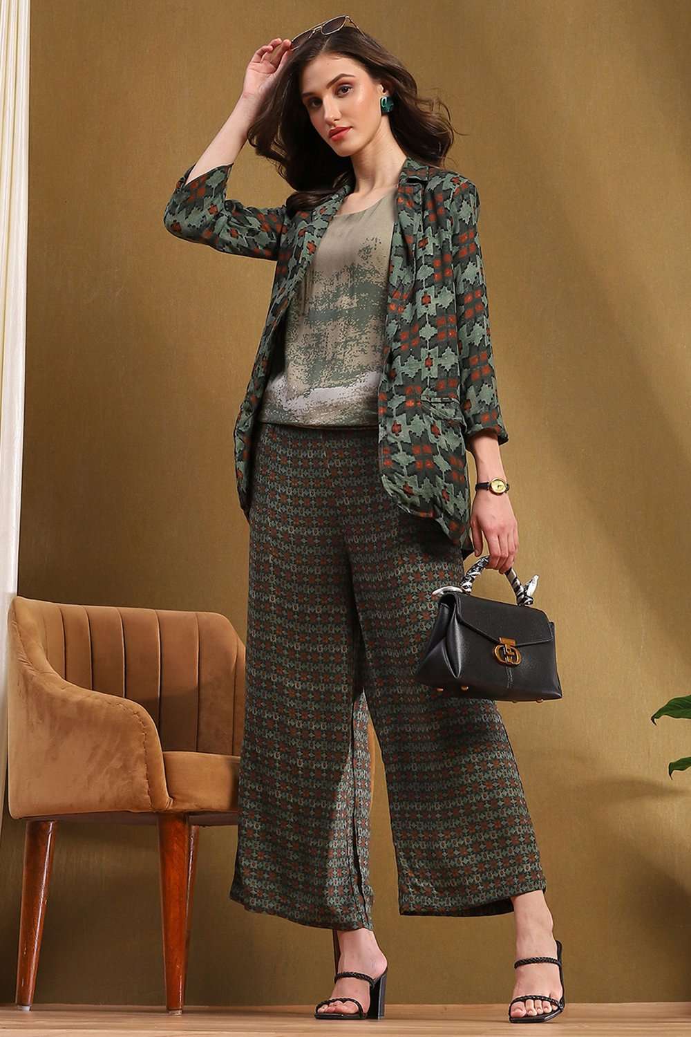 Sage Green Hand-Block Printed Straight Co-ord Set image number 0