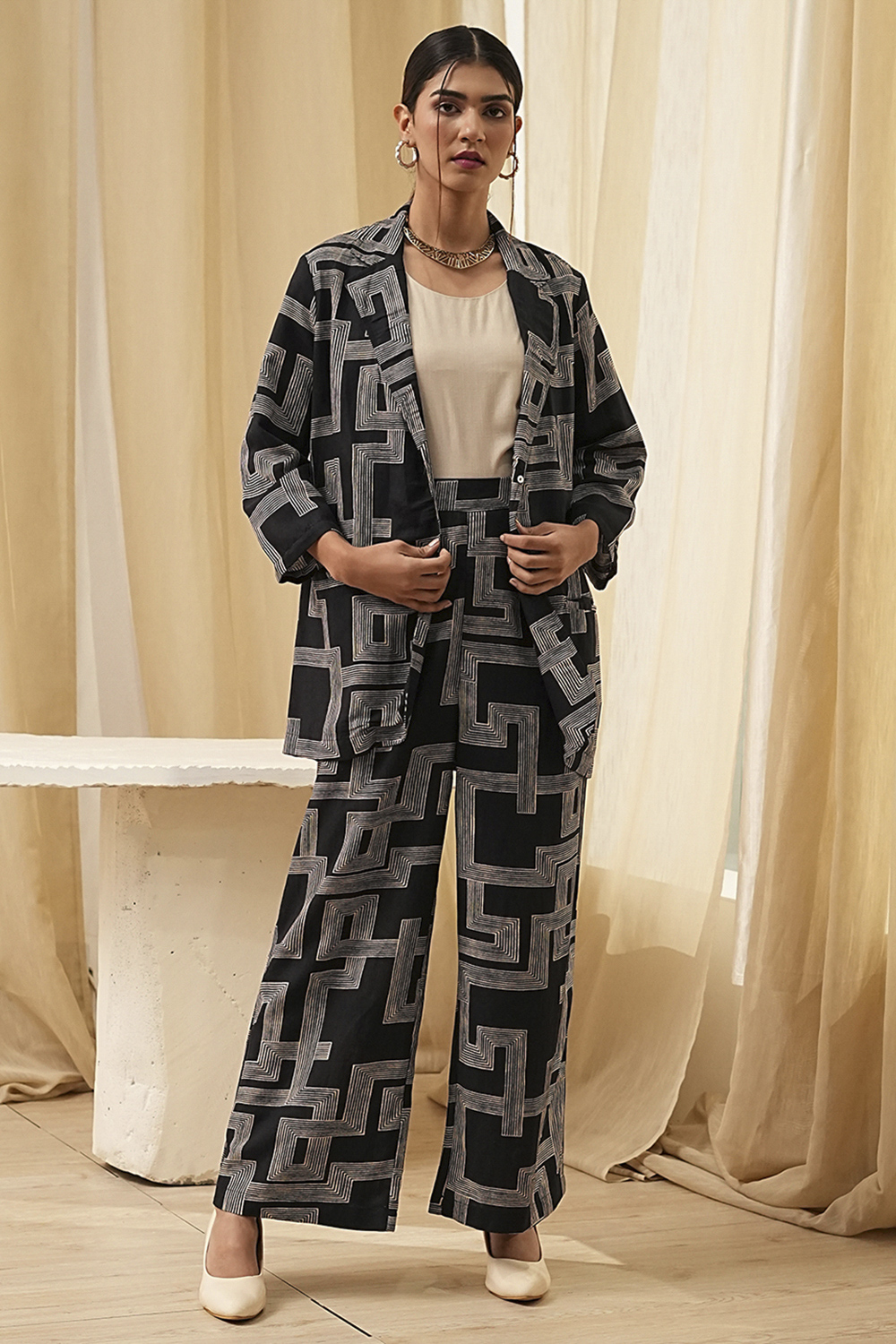 Black Viscose Printed Co-ord Set image number 6