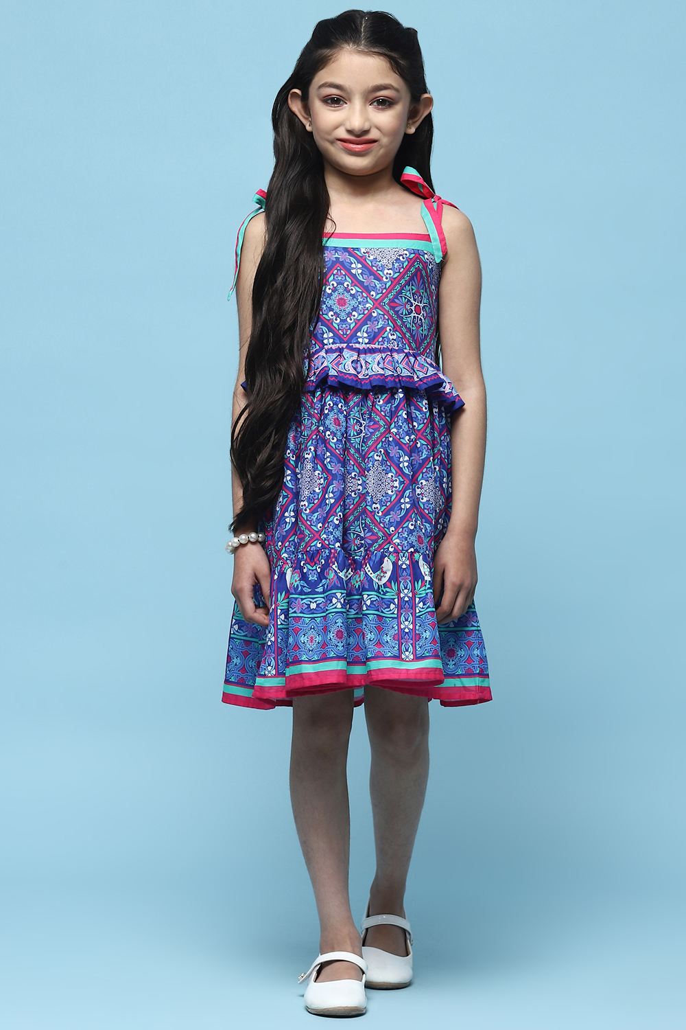 Blue Cotton Tired Dress image number 5