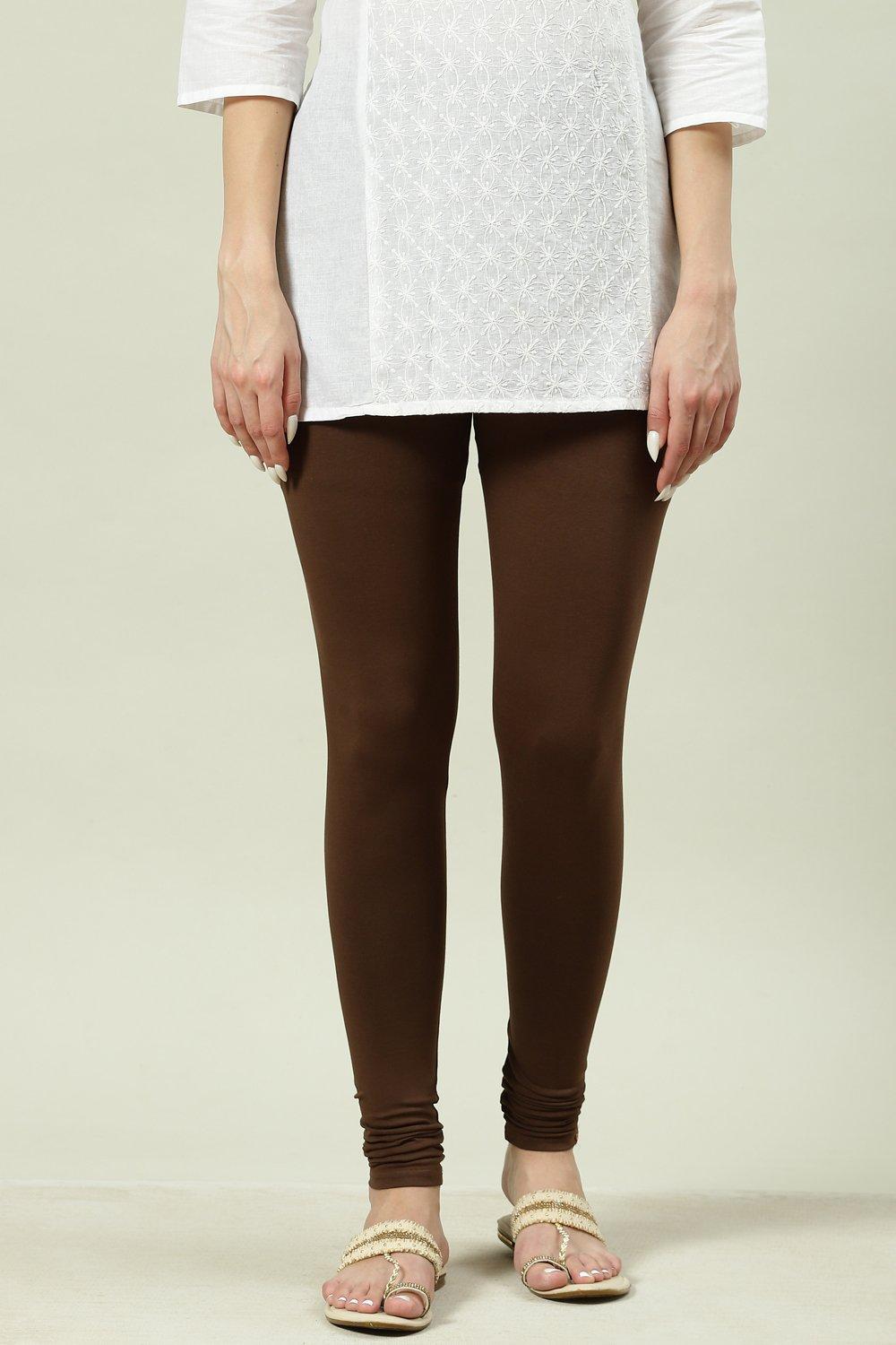 Camel Cotton Blend Solid Churidar image number 2