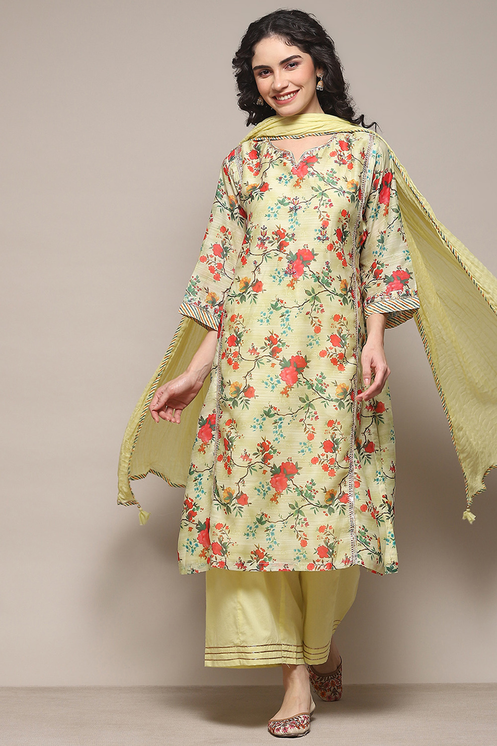 Pink & Purple Cotton Blend Kalidar Kurta Palazzo Suit Set image number 0