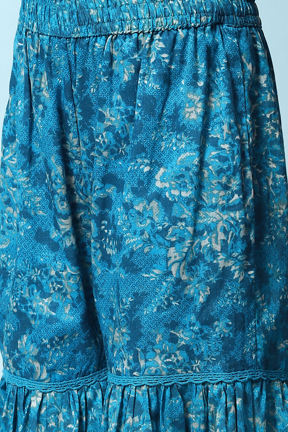 Teal Blue Cotton Flared Printed Kurta Garara Suit Set image number 2