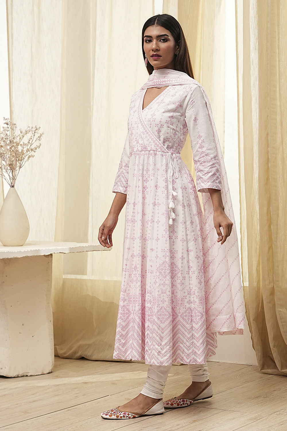 Pink Cotton Anarkali Suit Set image number 3