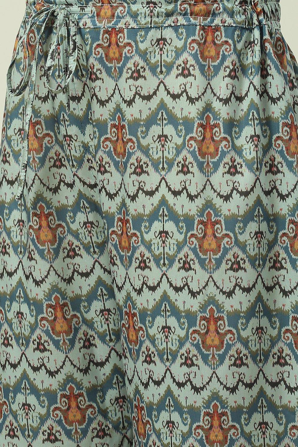 Beige Cotton Blend Asymmetric Printed Kurta Suit Set image number 2
