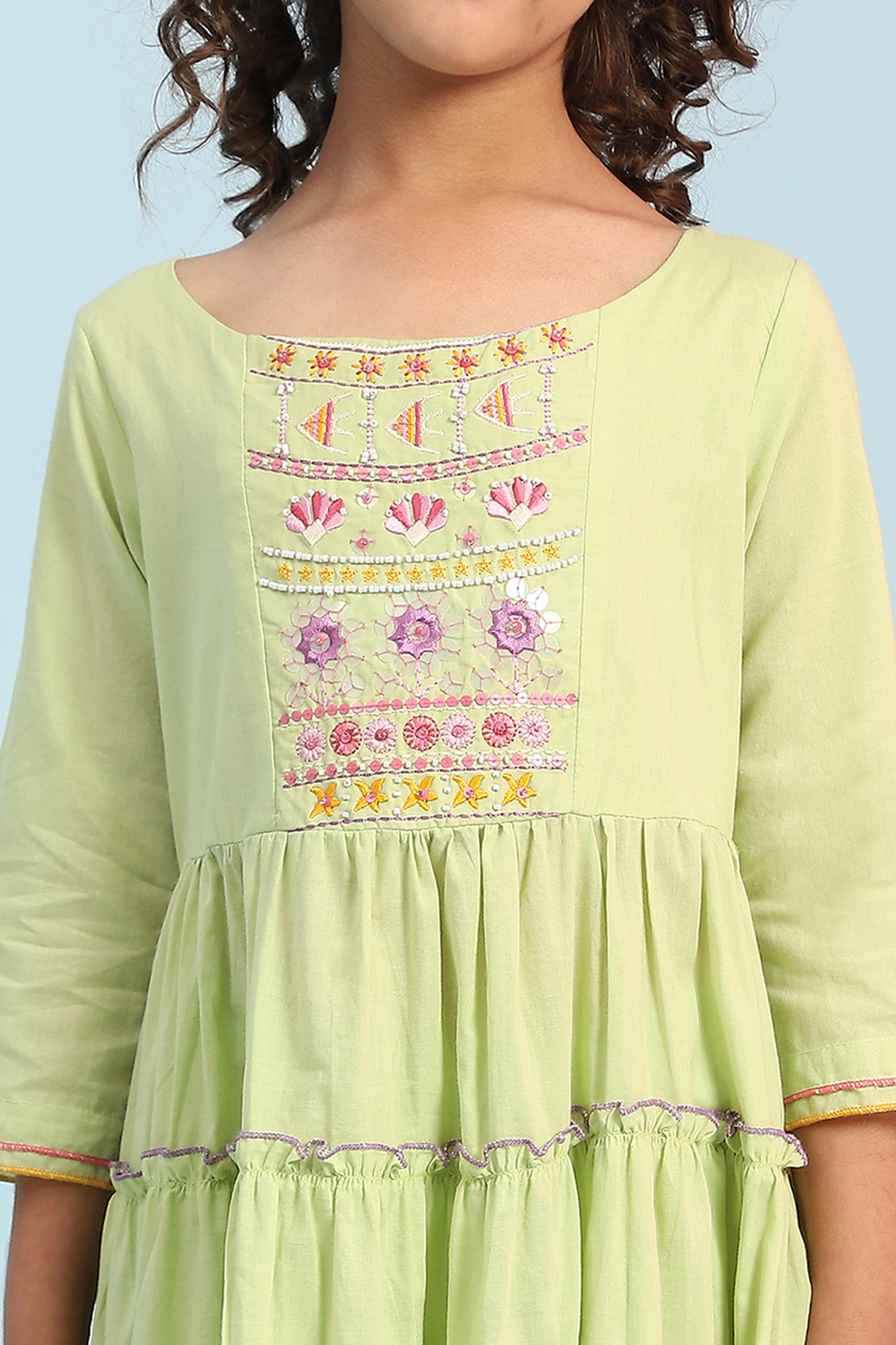 Pastel Pink Cotton Tiered Suit Set image number 1