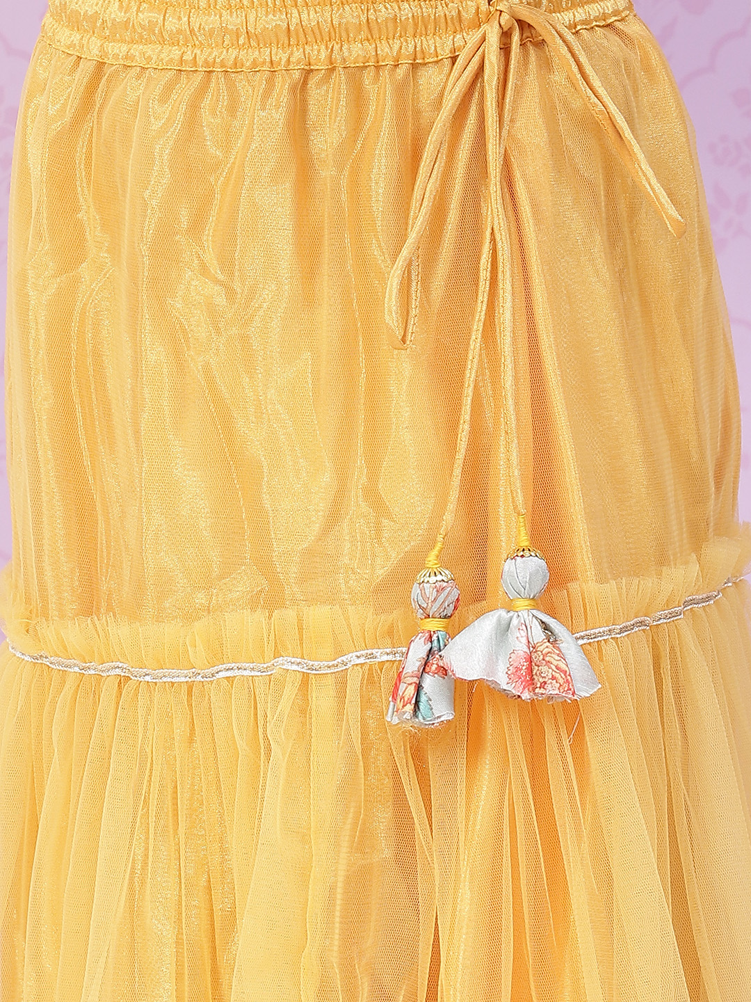 Yellow Art Silk Flared Lehenga image number 2