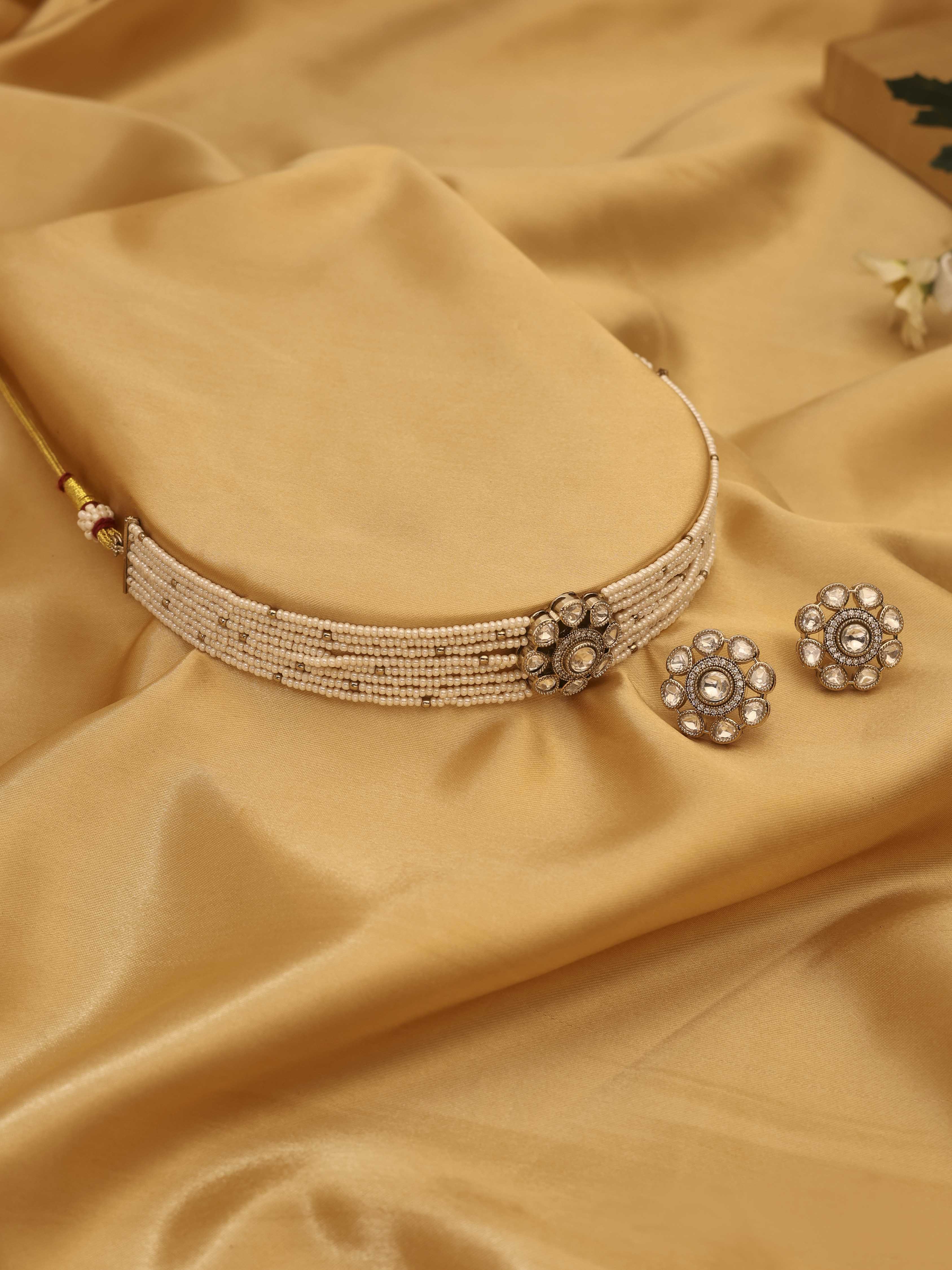 Peach Gold Plated Brass Choker Set image number 0