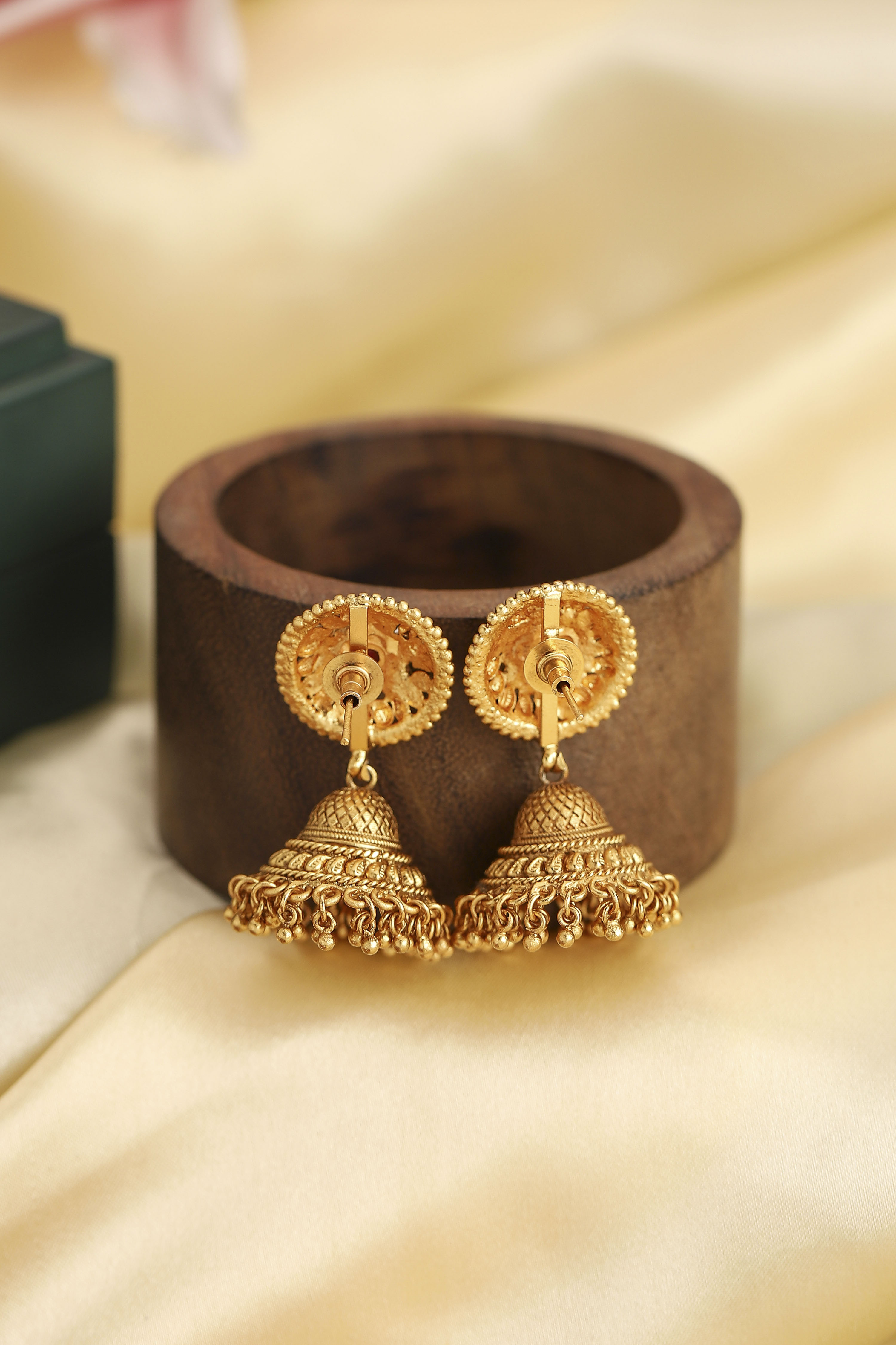 Red Gold Plated Minimal Stone Studded Jhumkas image number 5