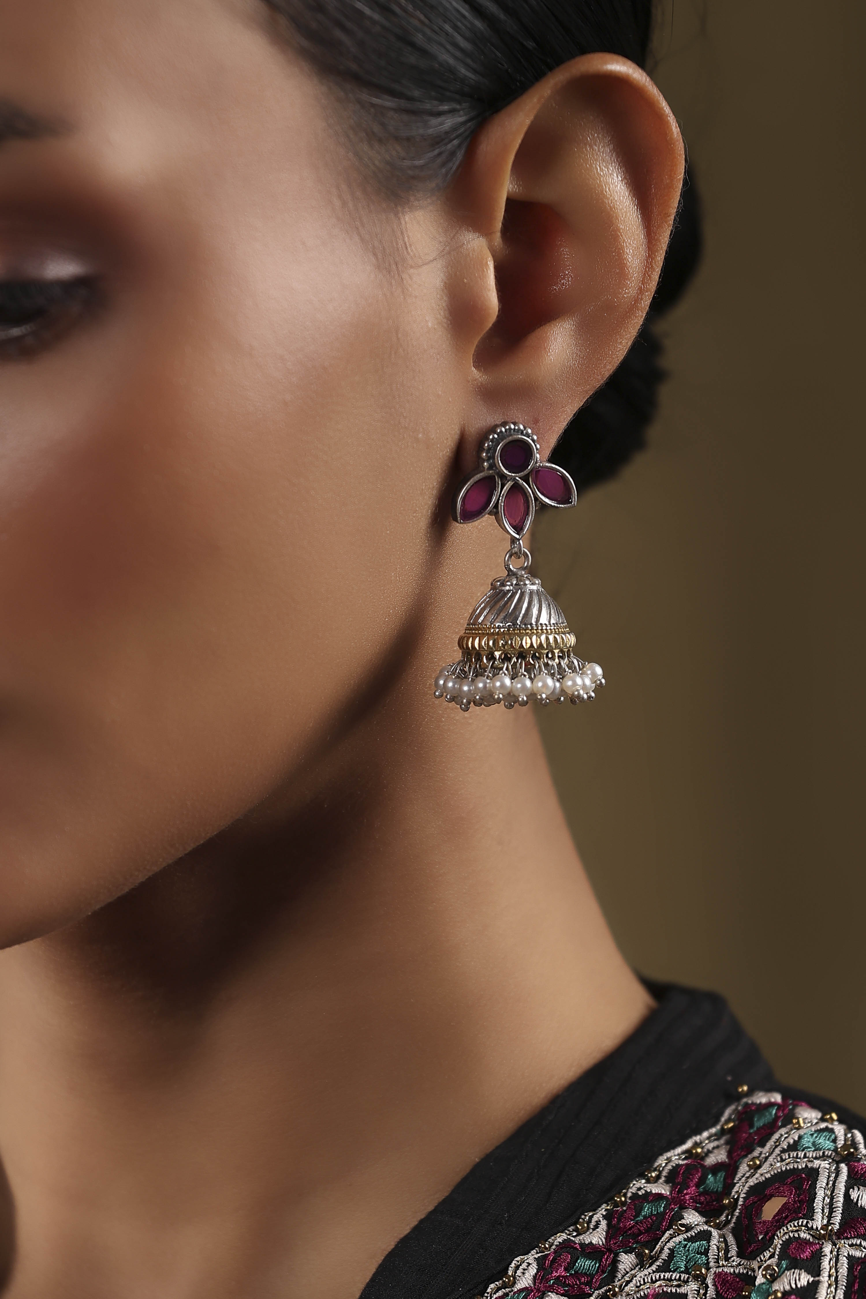 Dark Pink Brass Jhumka image number 1