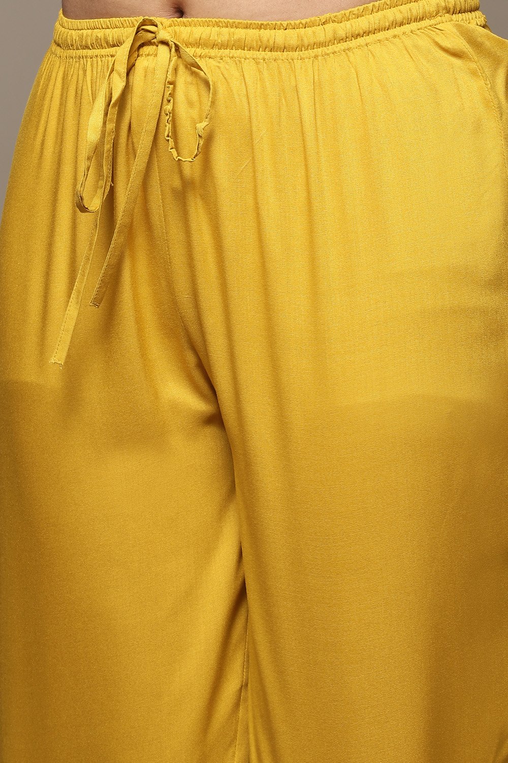 Mustard Rayon Straight Kurta Pant Suit Set image number 2