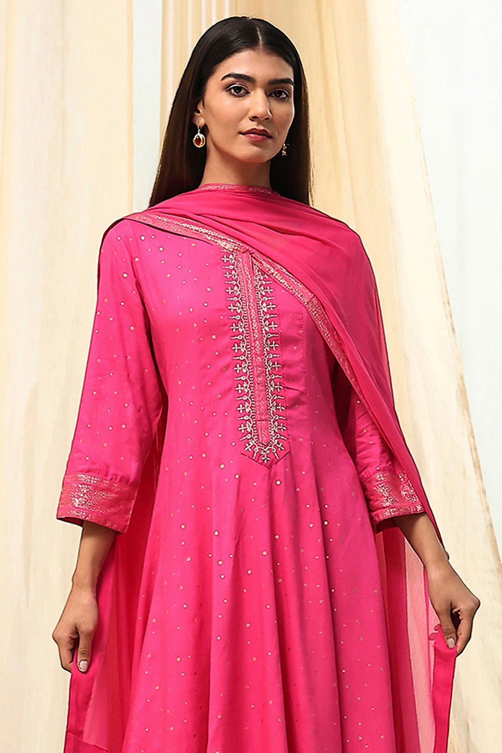 Fuchsia Viscose Printed Kalidar Suit Set image number 1