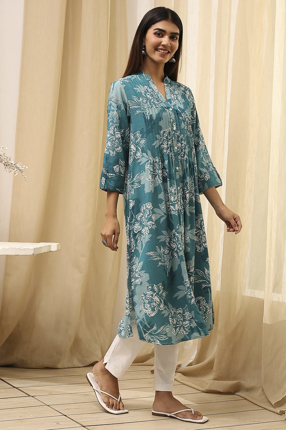 Coral LIVA Straight Printed Kurta image number 3