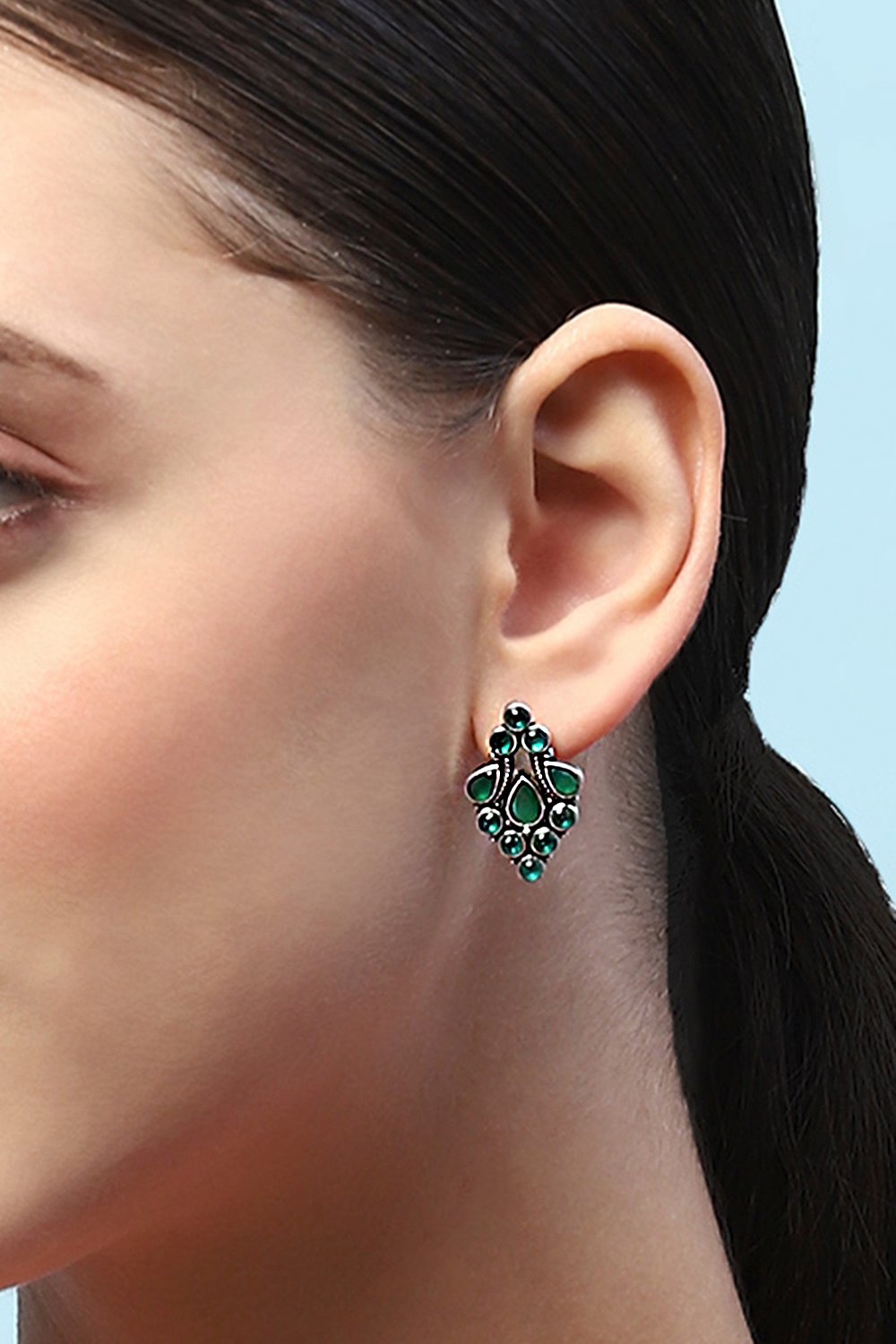 Green Oxidised Stone Studded Studs image number 3