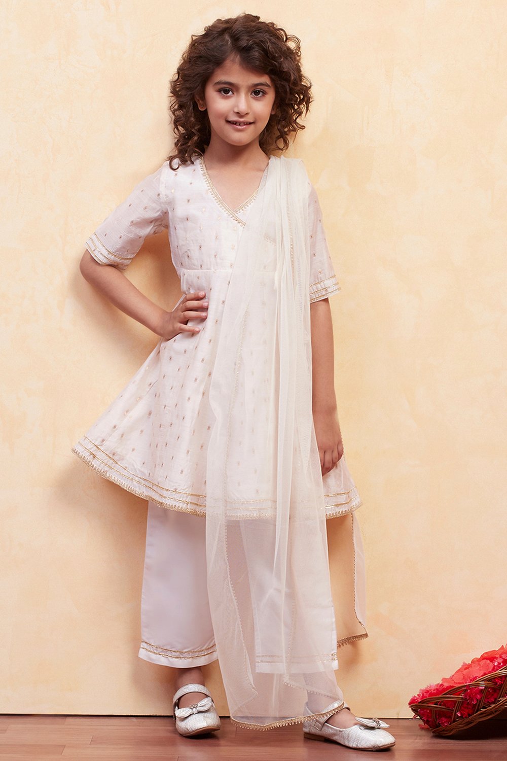 White Polyester Anarkali Suit Set image number 0