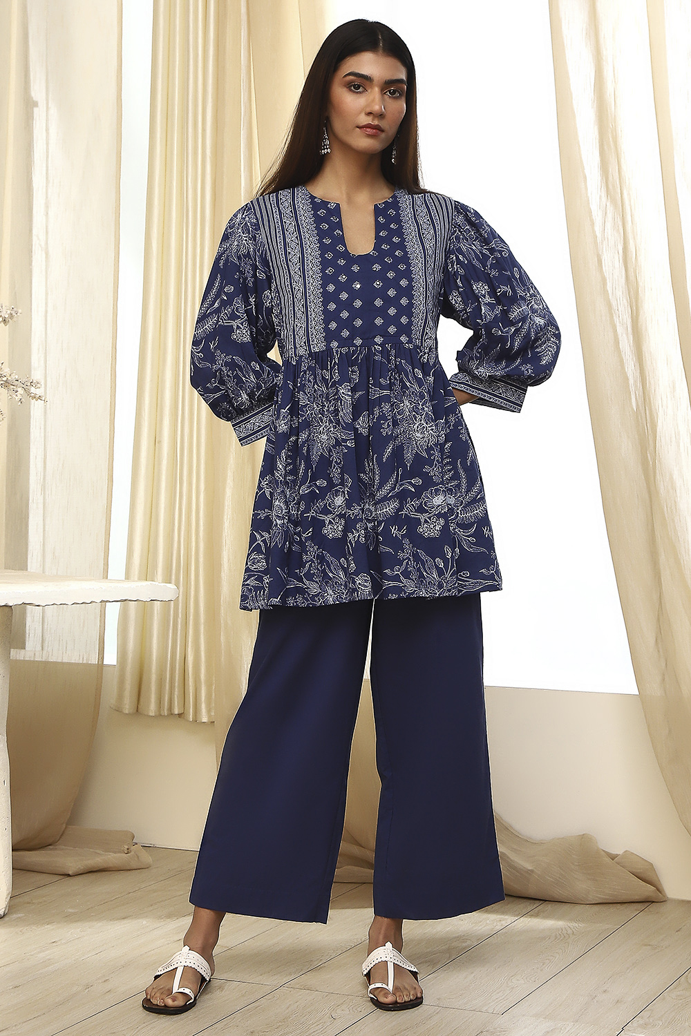 Indigo Pure Cotton Fusion Kurta Set image number 6