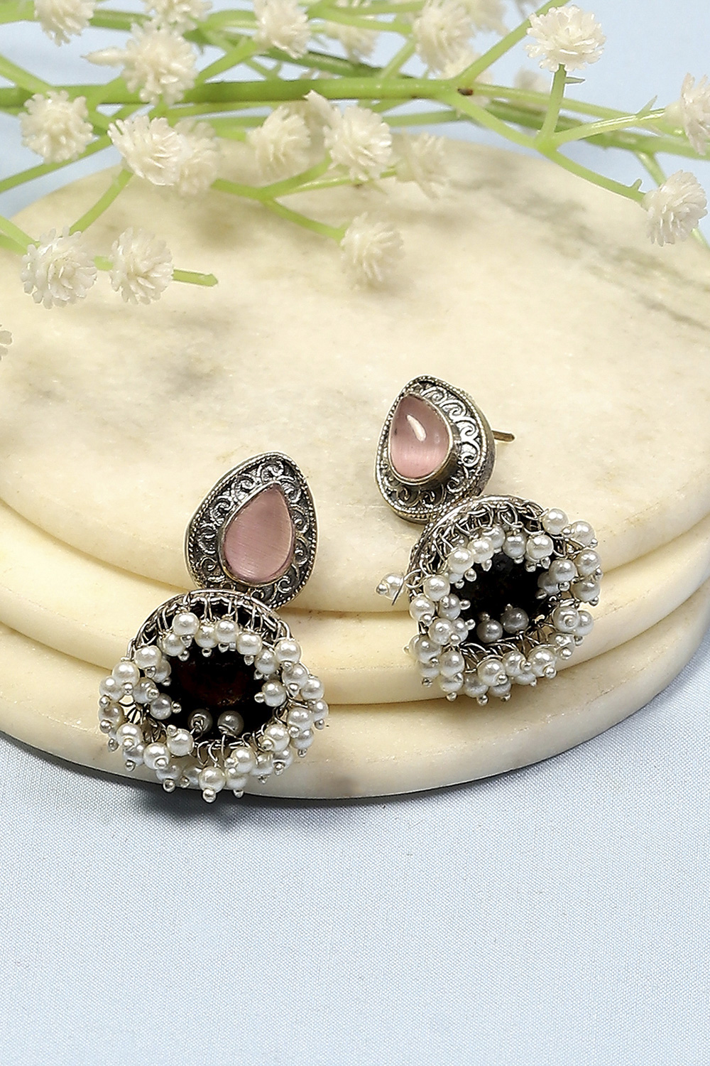 Light Pink Oxidised Jhumkas image number 0
