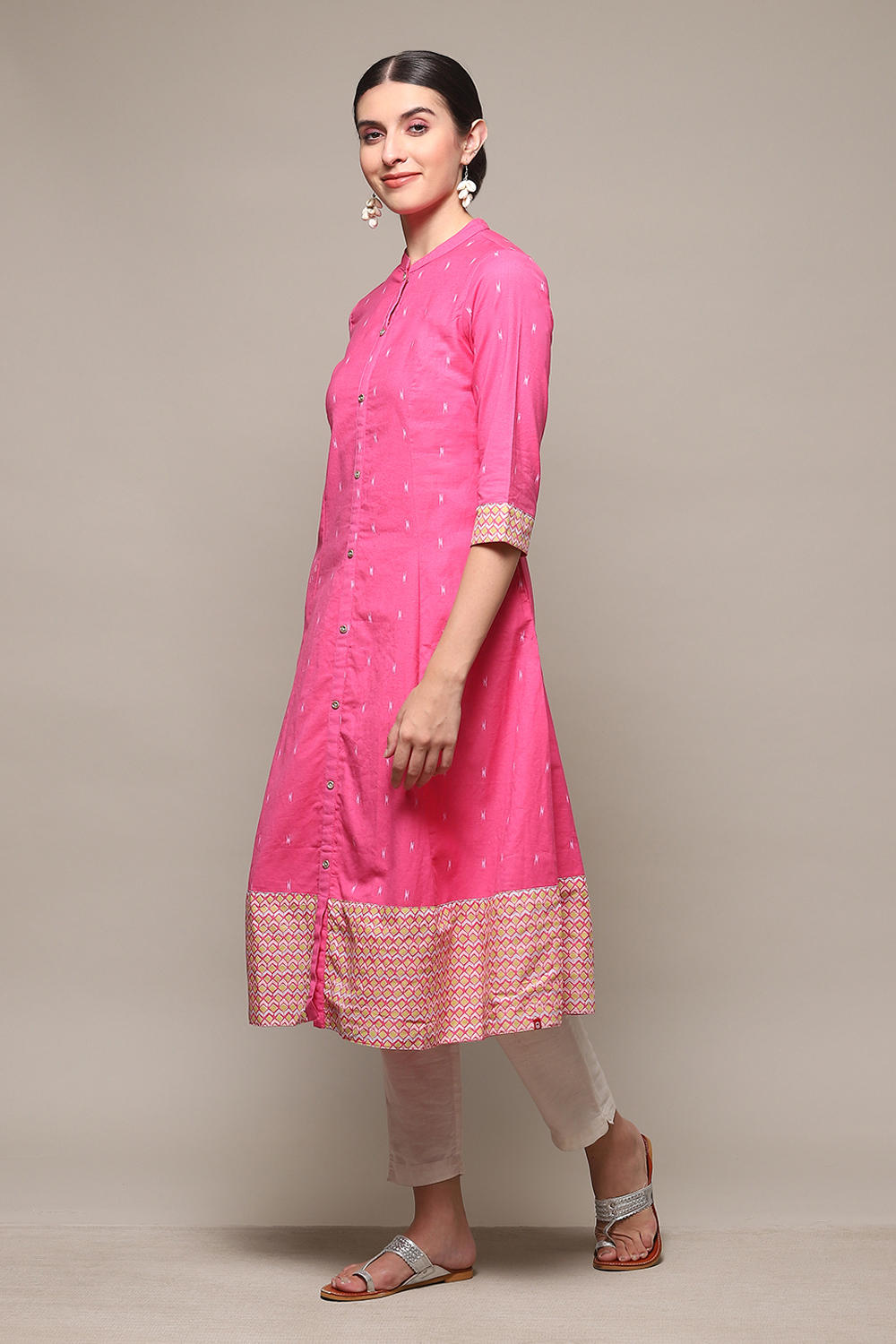 Pink Cotton Blend A-Line Printed Kurta image number 2