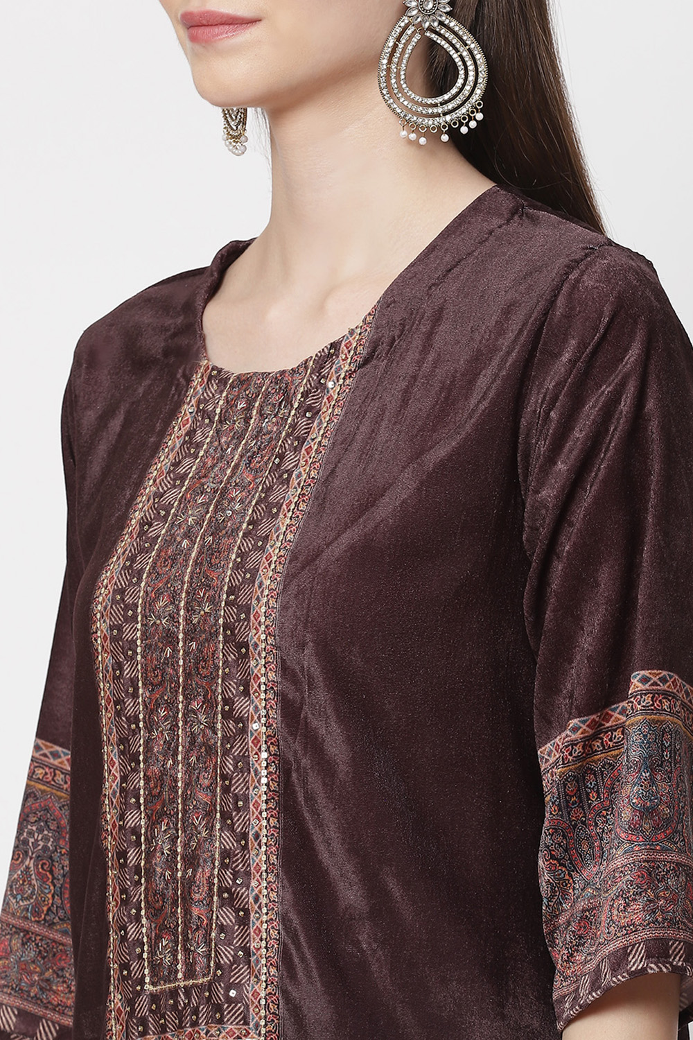 Multicolour Velvet Unstitched Suit Set image number 1