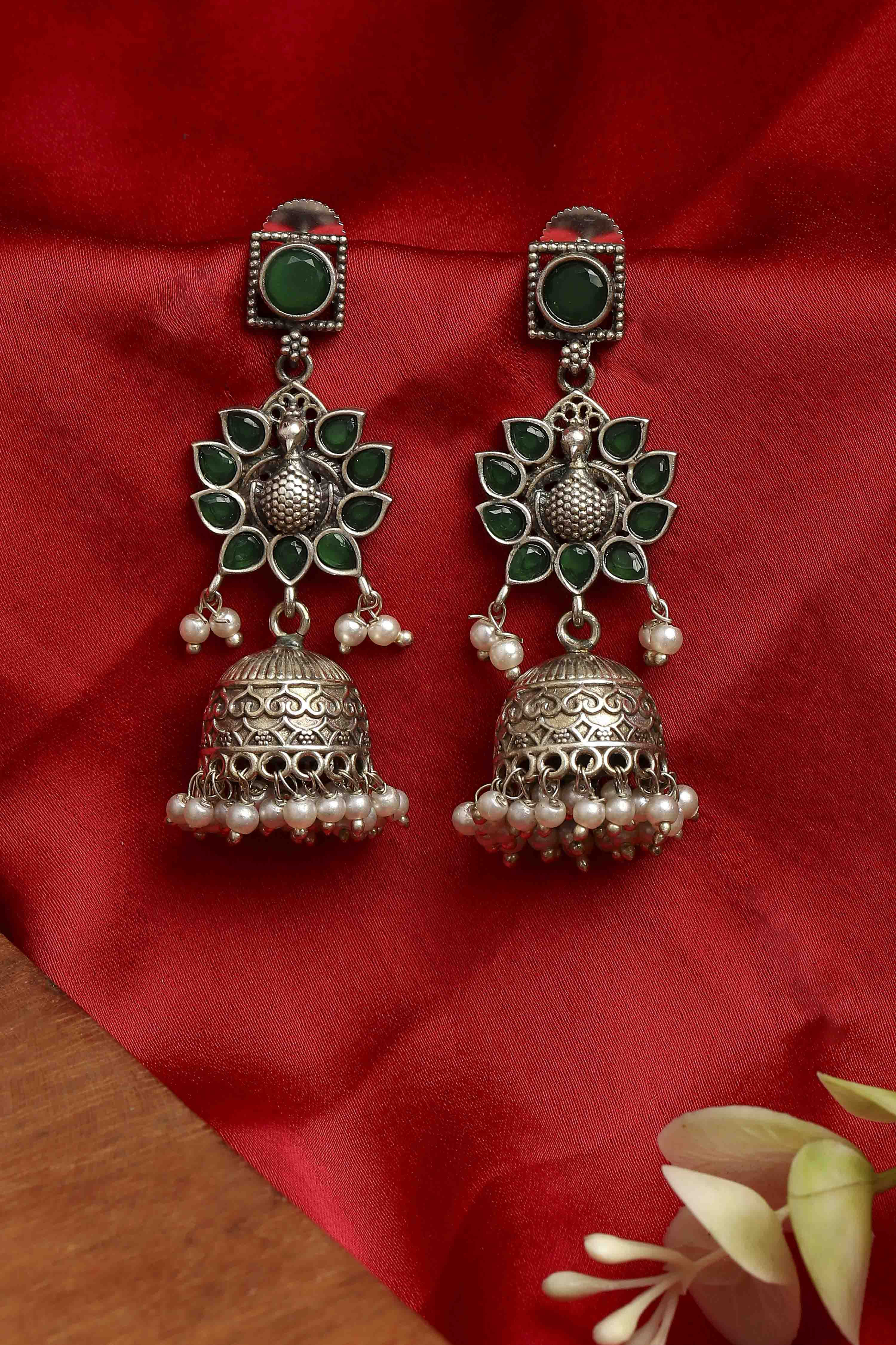 Green Brass Jhumka image number 0