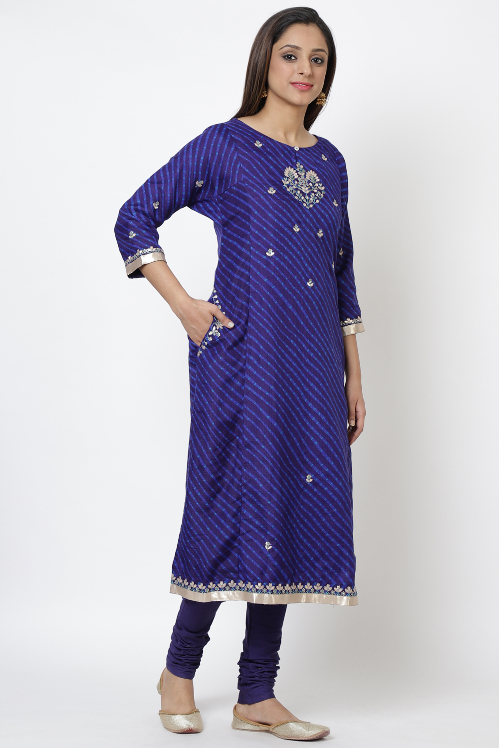 Blue Art Silk A-Line Kurta Churidar Suit Set image number 4