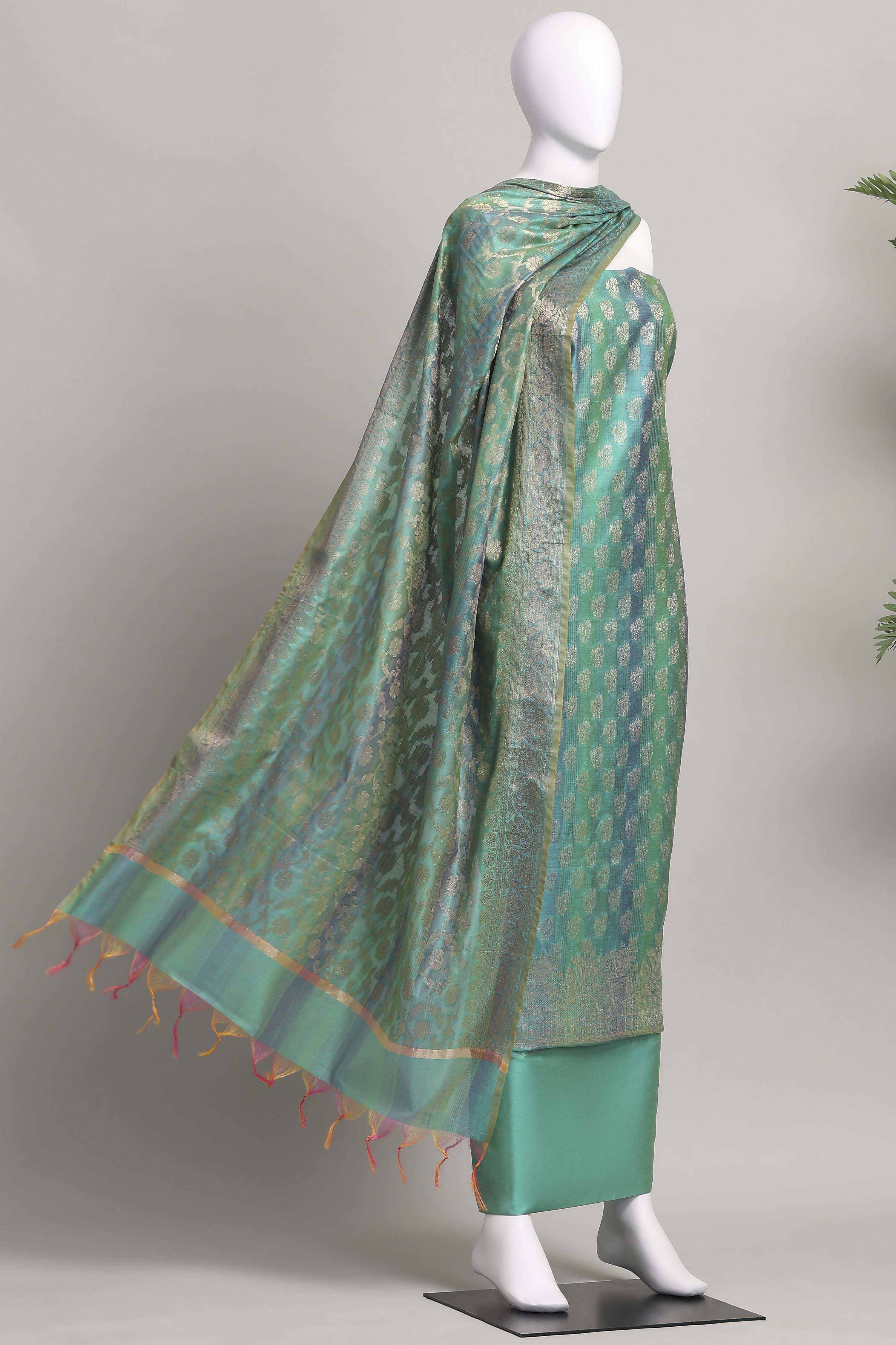 Rust Banarasi Chanderi Banarasi Print Unstitched Suit Set image number 4