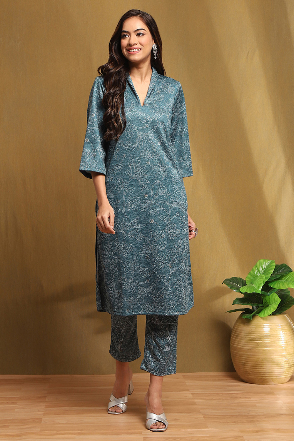 Teal Knit Straight Set image number 6