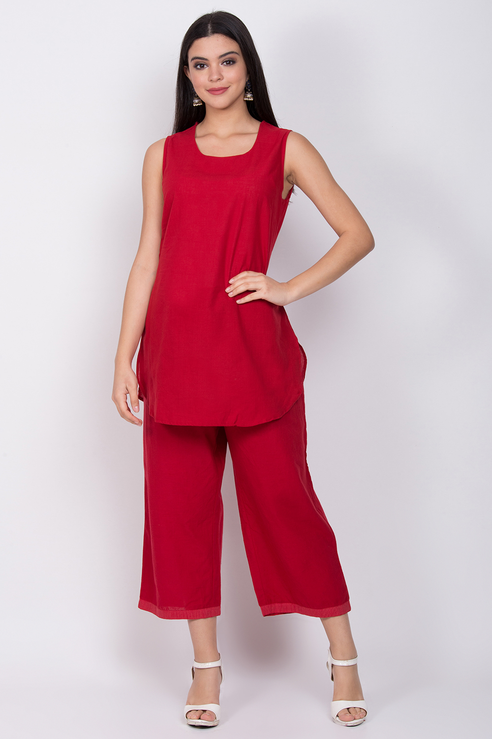 Red Straight Cotton Three Piece Set image number 2