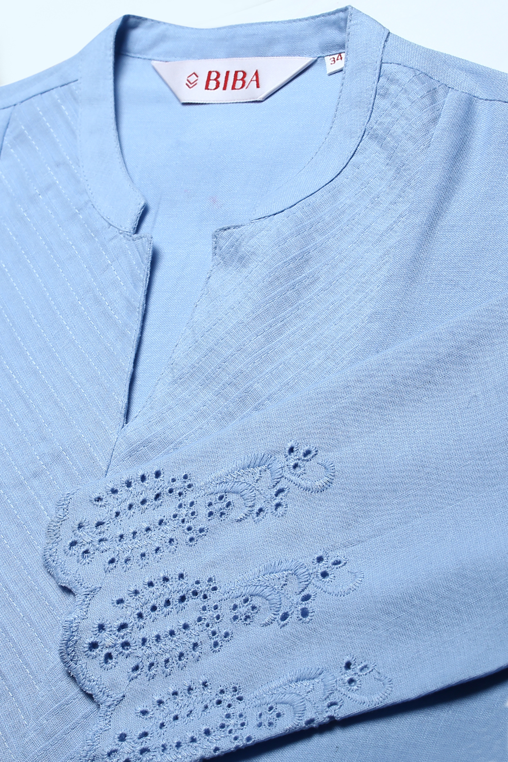 Powder Blue Cotton Flax Straight Kurta image number 1