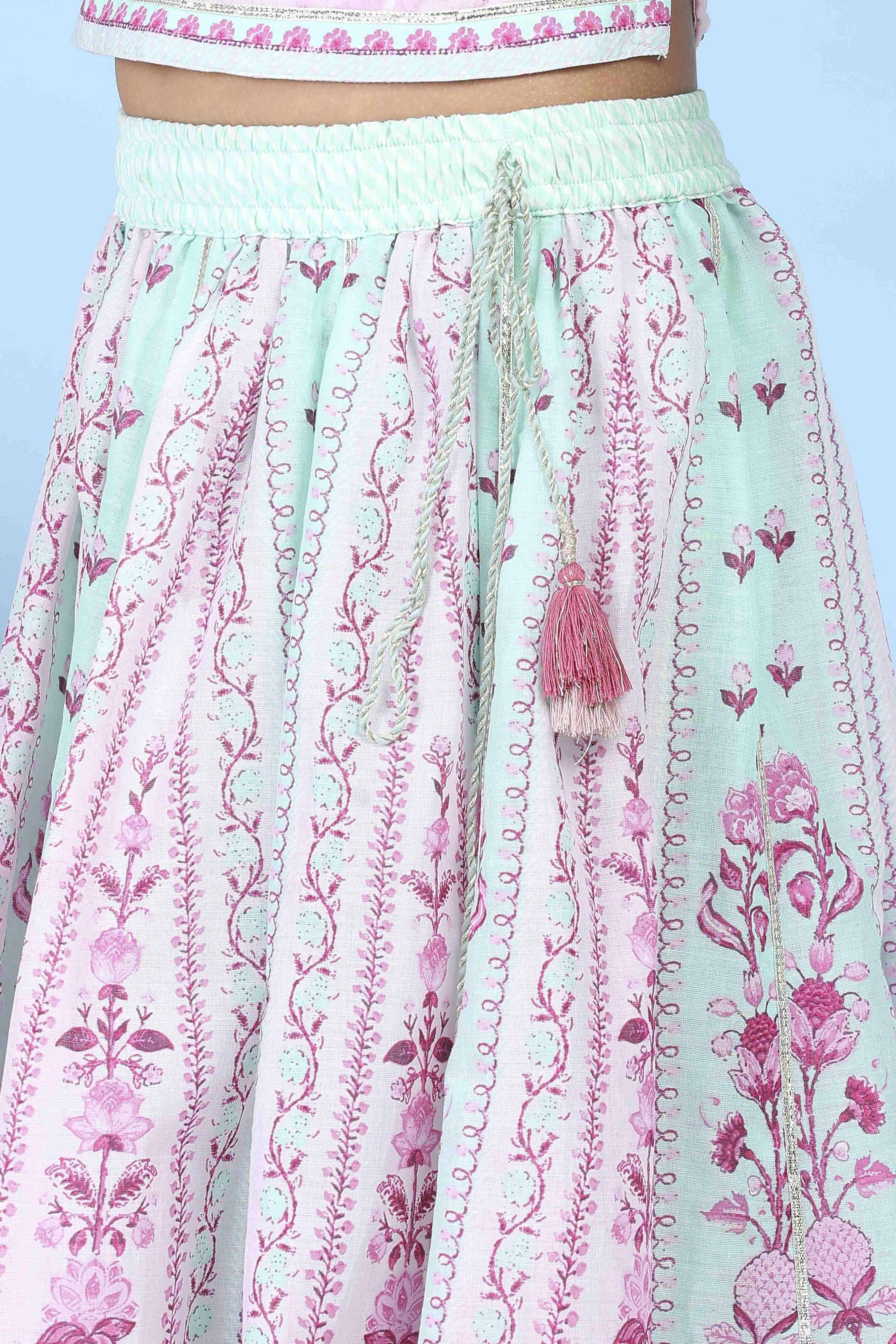 Pink Cotton Ethnic Motif Printed Lehenga Set image number 2