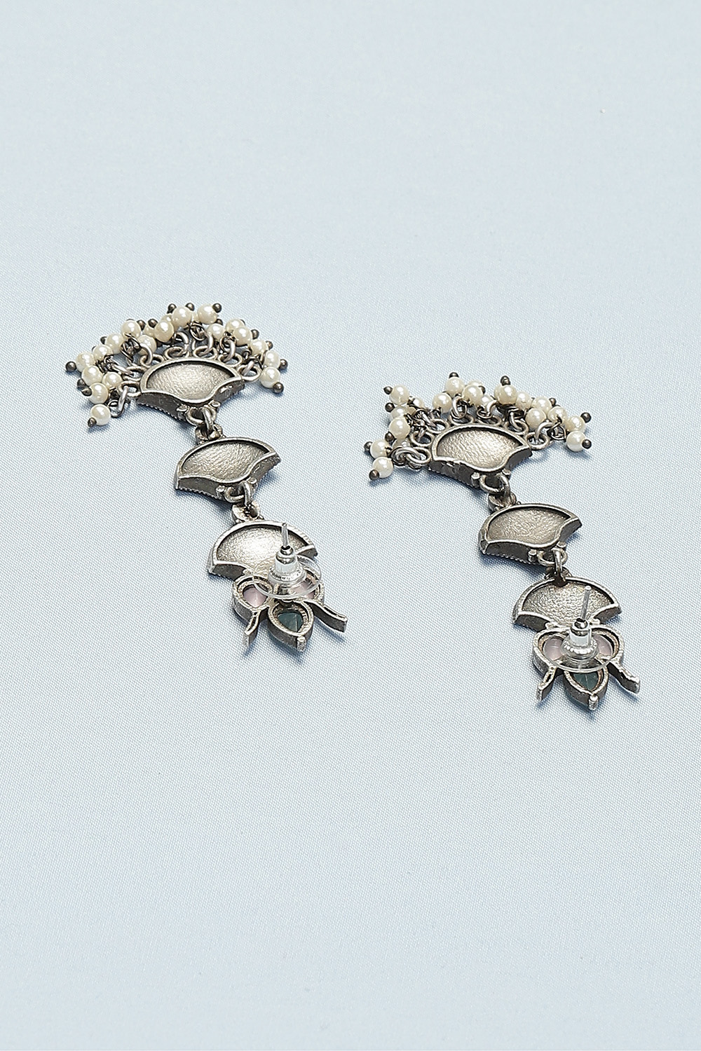 Oxidised Pink Green Brass Earrings image number 2