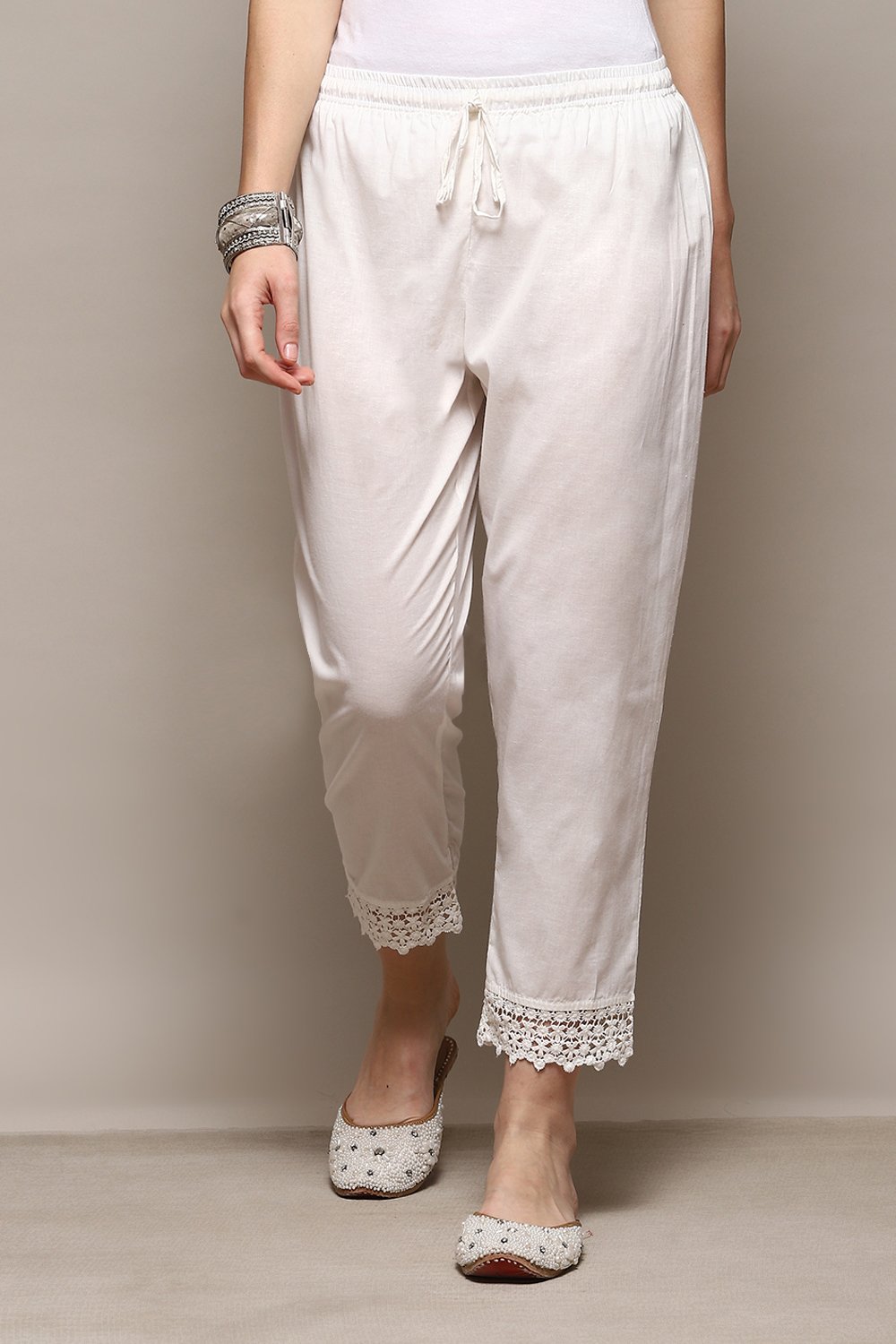 White Regular Cotton Pants image number 5