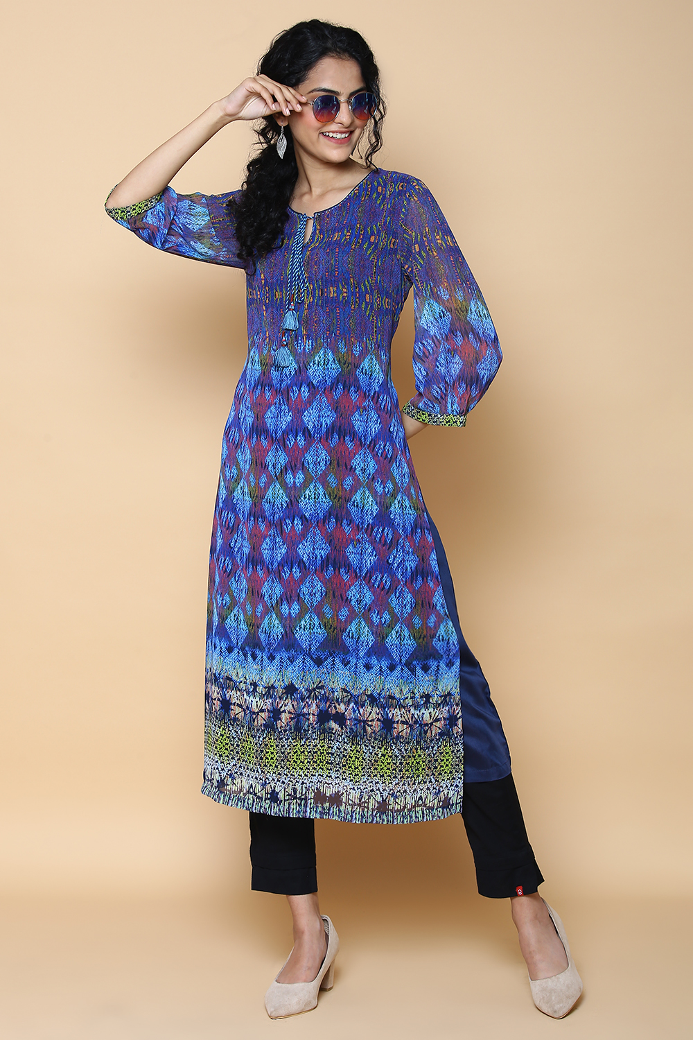 Indigo Art Silk Printed Kurta image number 4