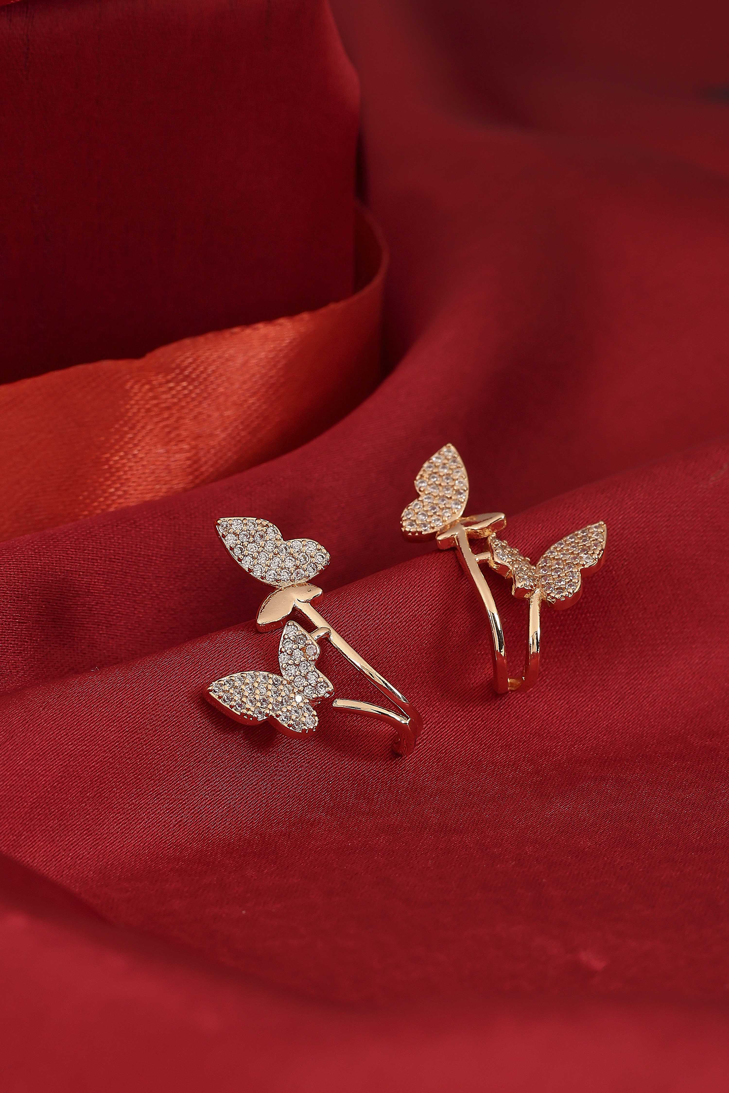 Rose Gold Plated Brass Butterfly-Shaped Studded Earrings image number 0