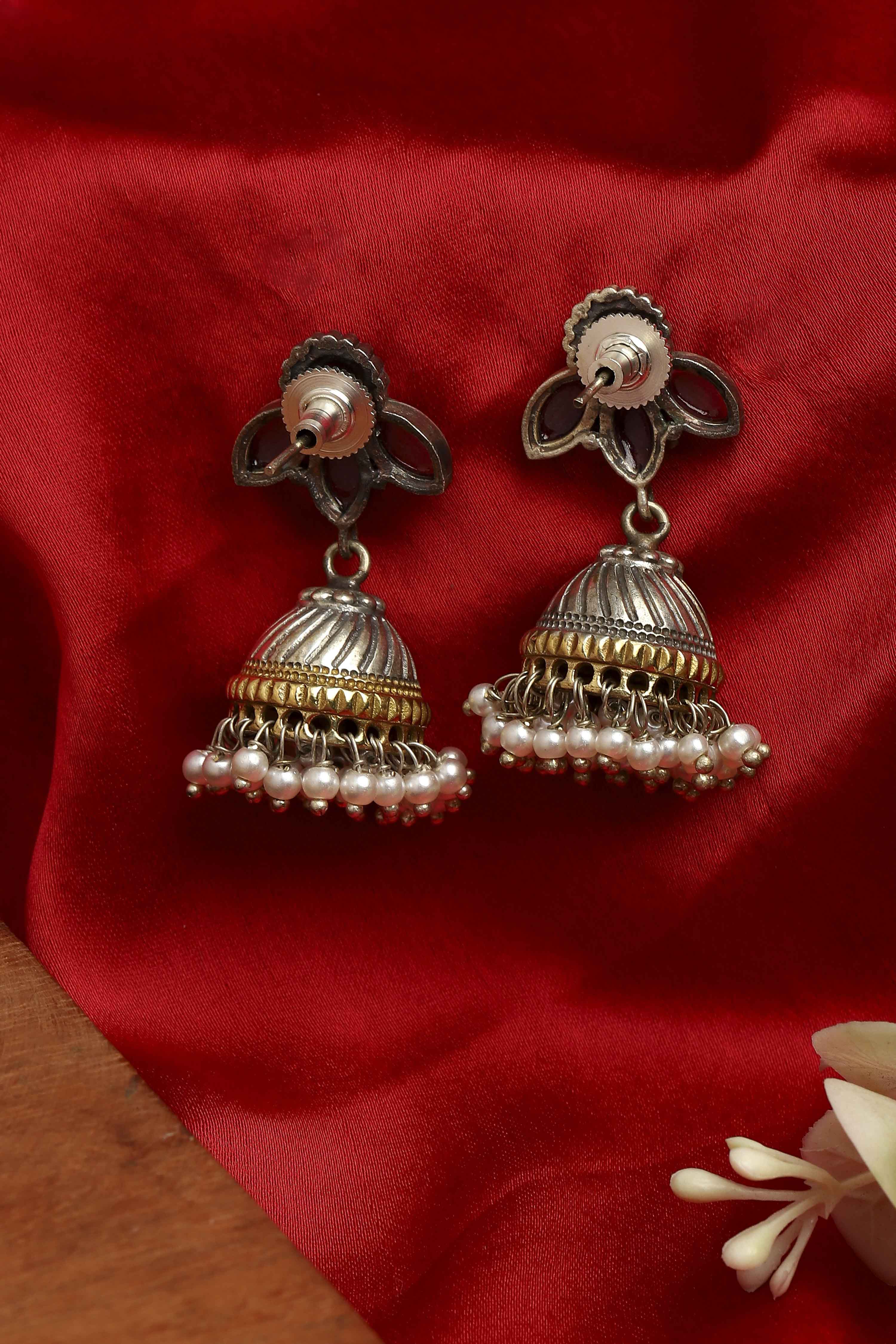 Dark Pink Brass Jhumka image number 2