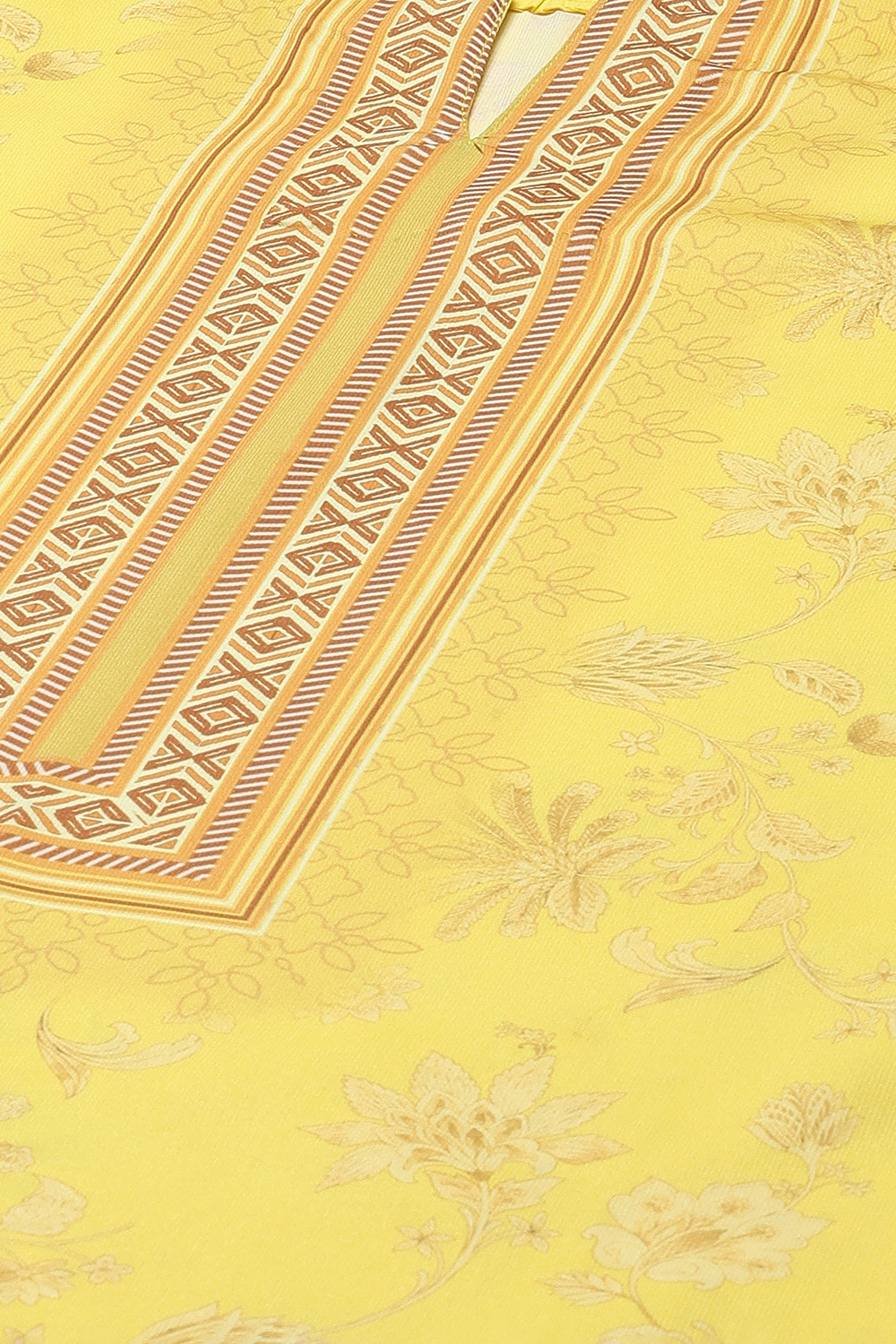Yellow Silk Blend Digital Print Unstitched Suit Set image number 2