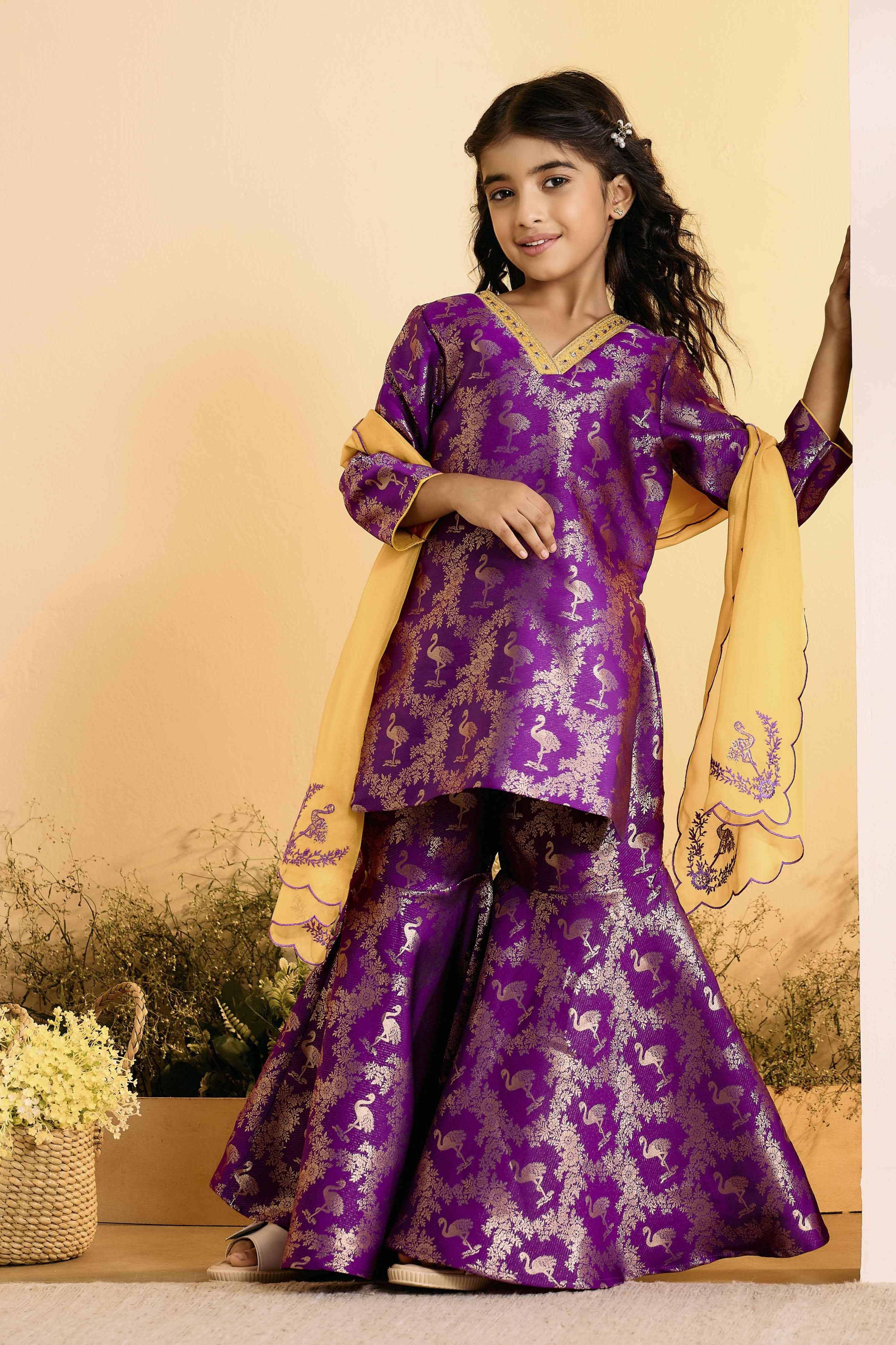 Purple Floral Printed Straight Kurta Set image number 0