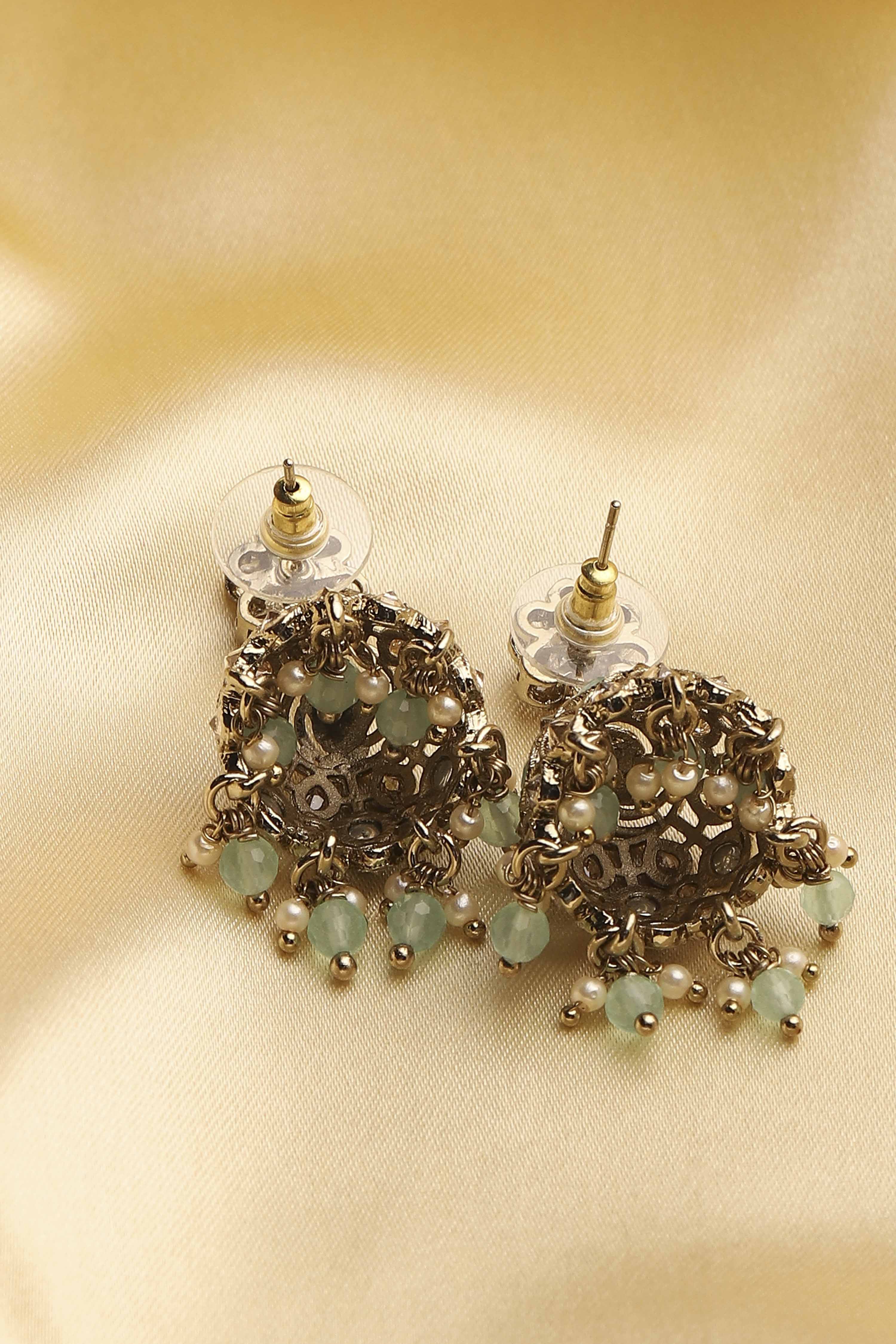 Mint Green Alloy Jhumka image number 2