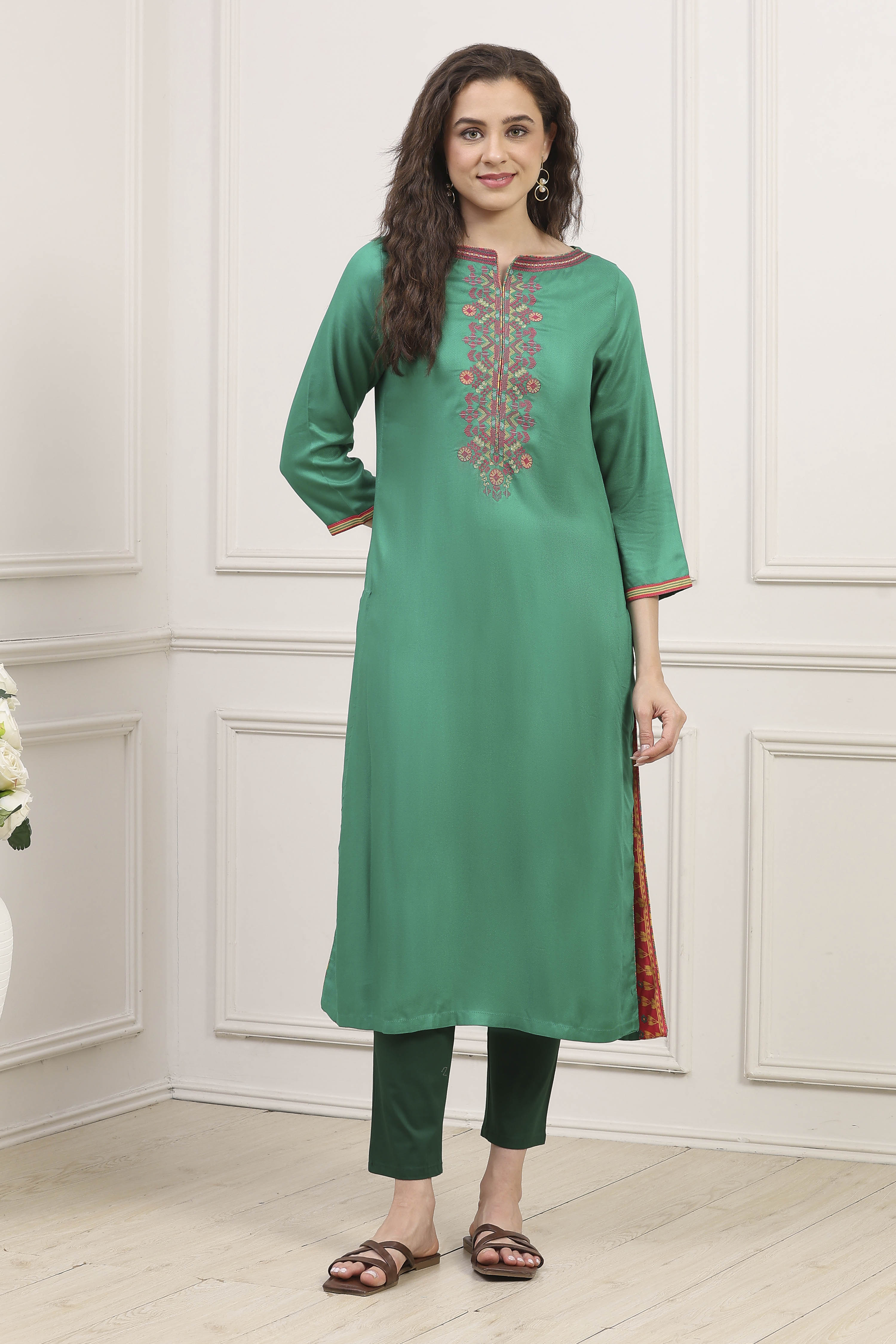 Blue Rayon Printed Straight Kurta image number 5
